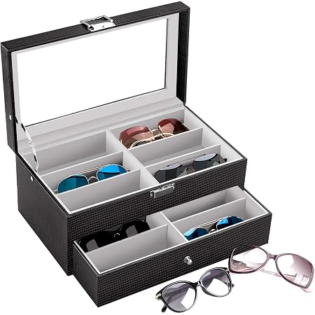Portaocchiali Con Cassetto Bloccabile - Display Per Occhiali Da Sole E Da Vista, 24 Scomparti