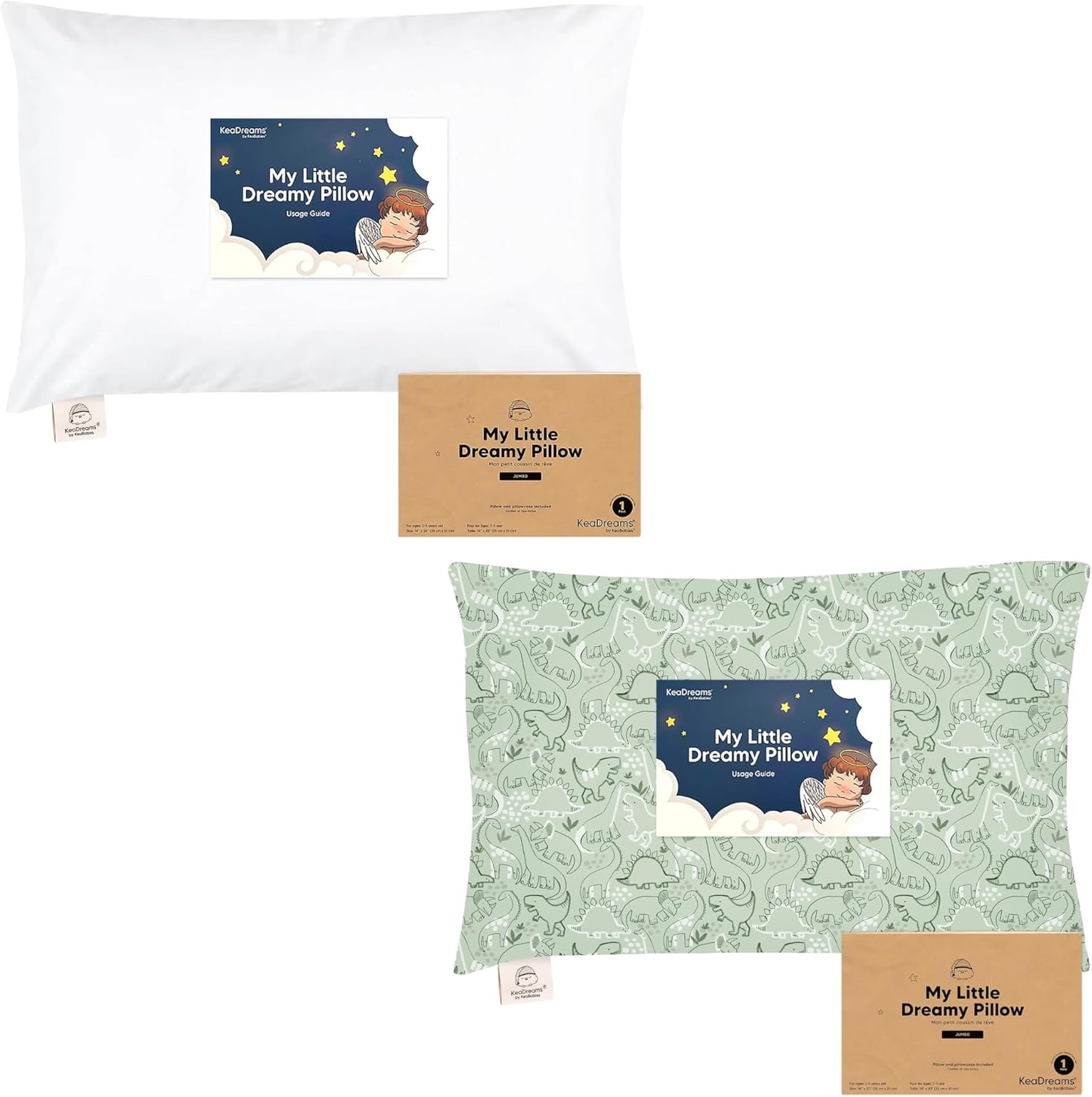 KeaBabies Toddler Pillow with Pillowcase, Jumbo 14X20 - Soft Organic Cotton Toddler Pillows for Sleeping - Machine Washable - Perfect for Travel, Toddler Bed Set