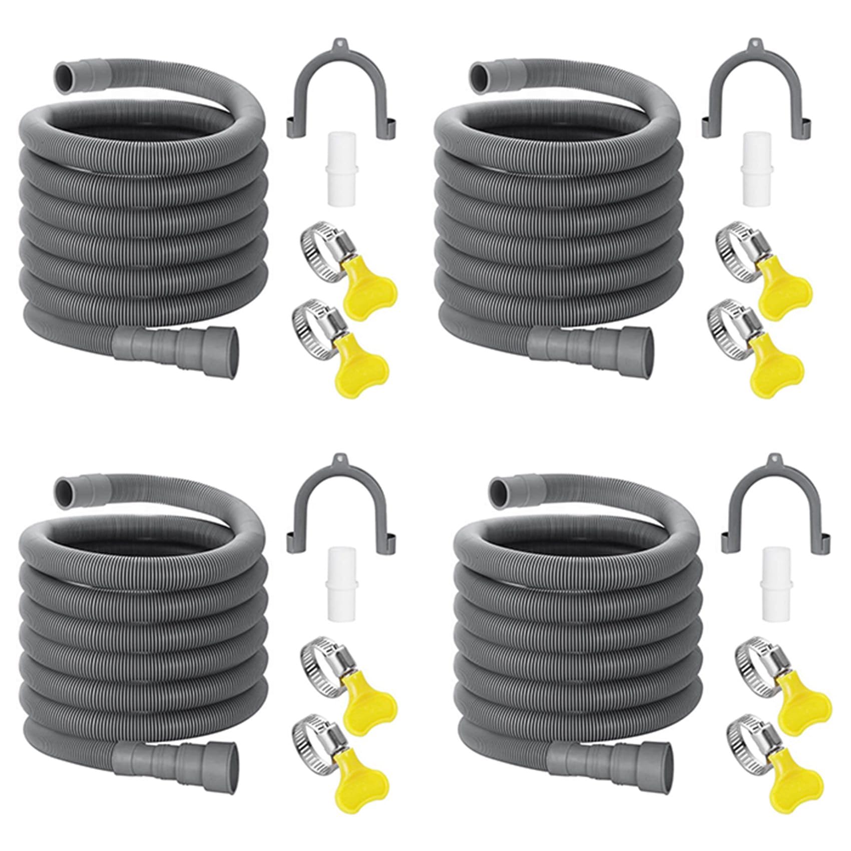 Hndhbfgrt Grey 4X Drain Hose Extension Set Universal Washing Machine Hose 10Ft, Bracket Hose Connector And Hose Clamps Drain Hoses