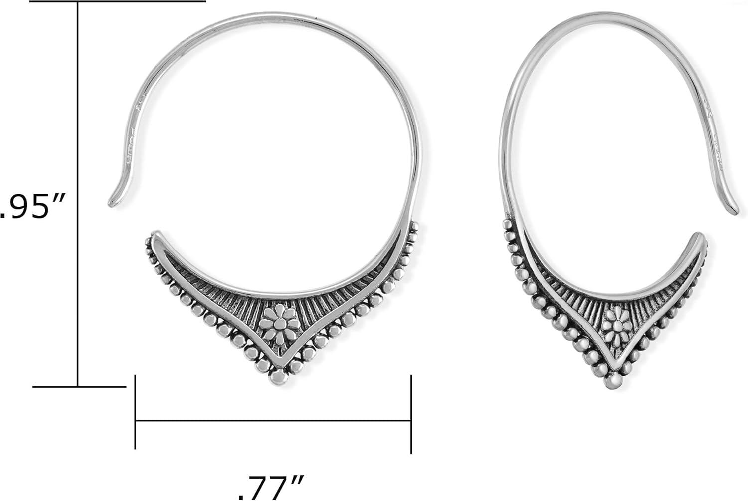 Boma Jewelry Sterling Silver Bali Style Boho Flower Pull Through Hoop Earrings - Image 4