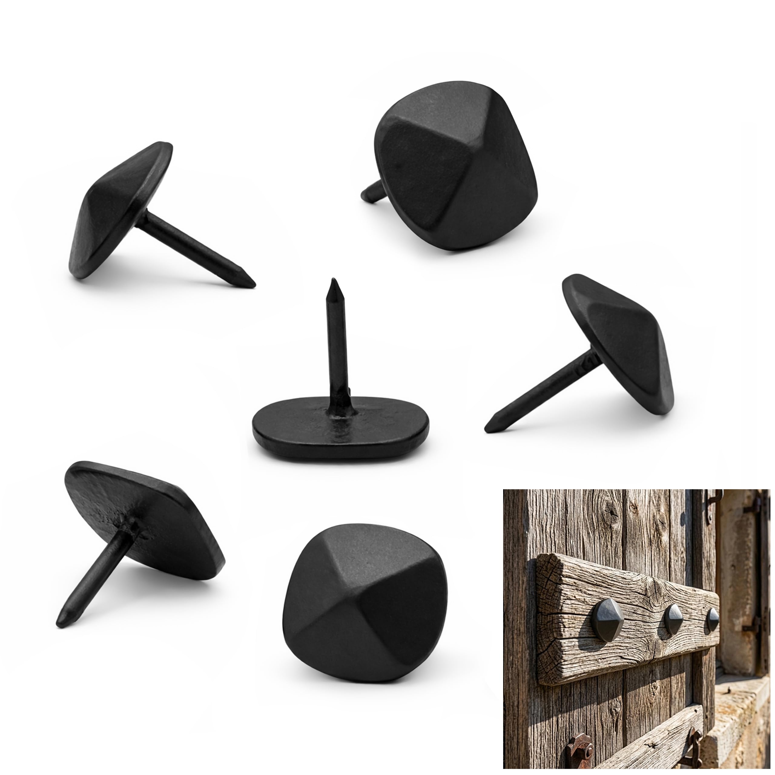 Mystic Colonial Solid Cast Iron Hand Forged Decorative Clavos – Natural Oil Blackened Finish – Vintage Rustic Nails for Doors, Cabinets & Furniture