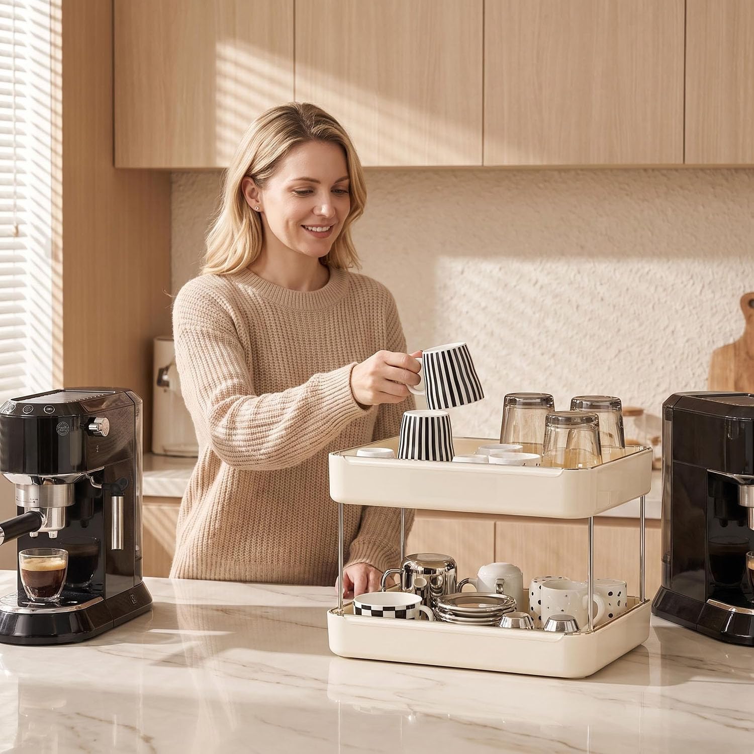 Countertop Mug Shelf, ABS Tray, Removable Drain Tray for Coffee Station
