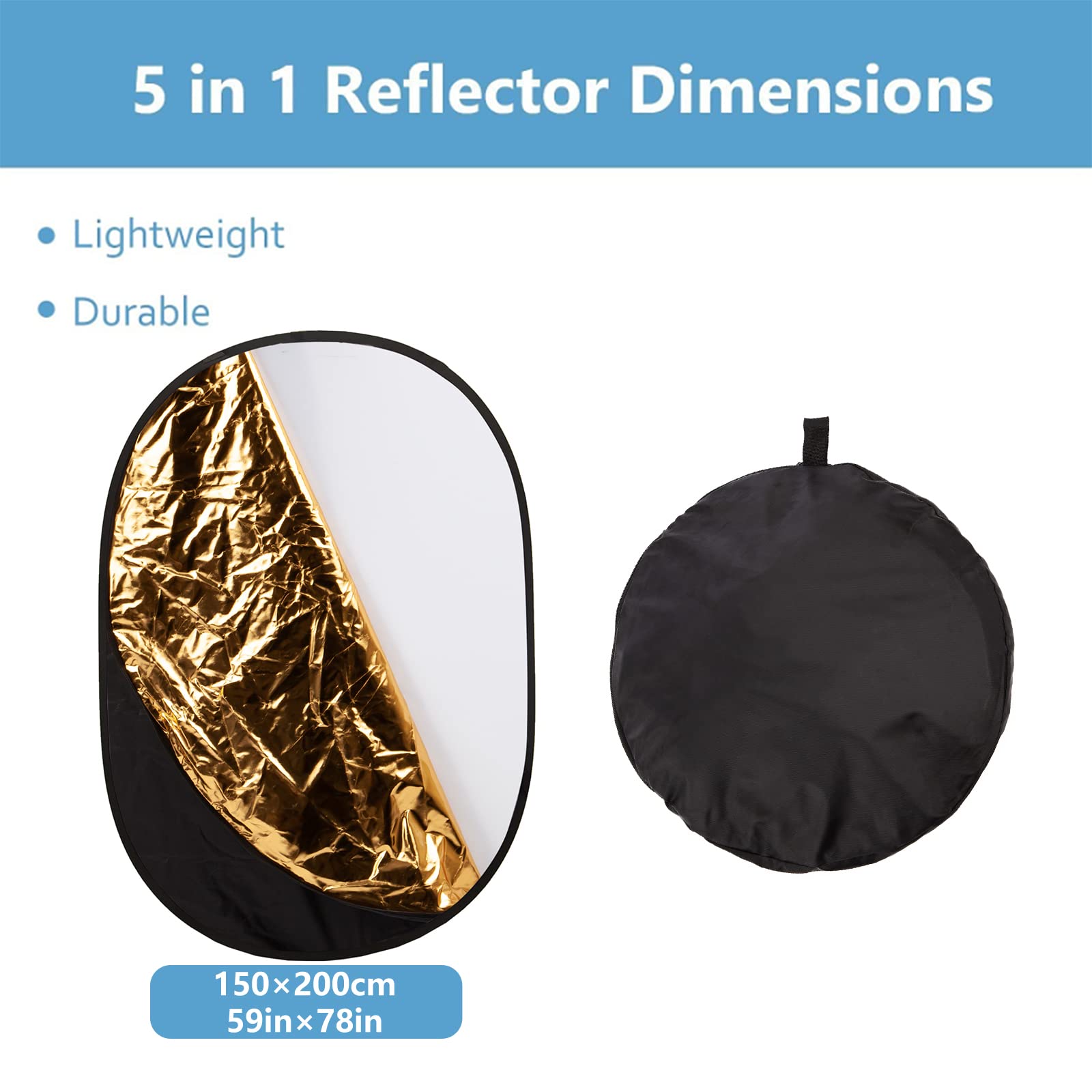 150x200cm 5 en 1 Reflector de Luz Oval Multi-Disco Reflector Plegable Portátil con Bolsa de Transporte para Fotografía Video Estudio