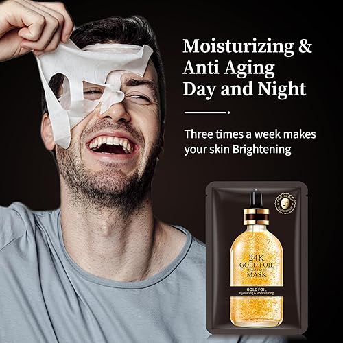 Miniatura 6 de Mascarillas faciales para el cuidado de la piel, mascarilla hidratante de oro de 24 quilates, mascarillas faciales antienvejecimiento, hoja
