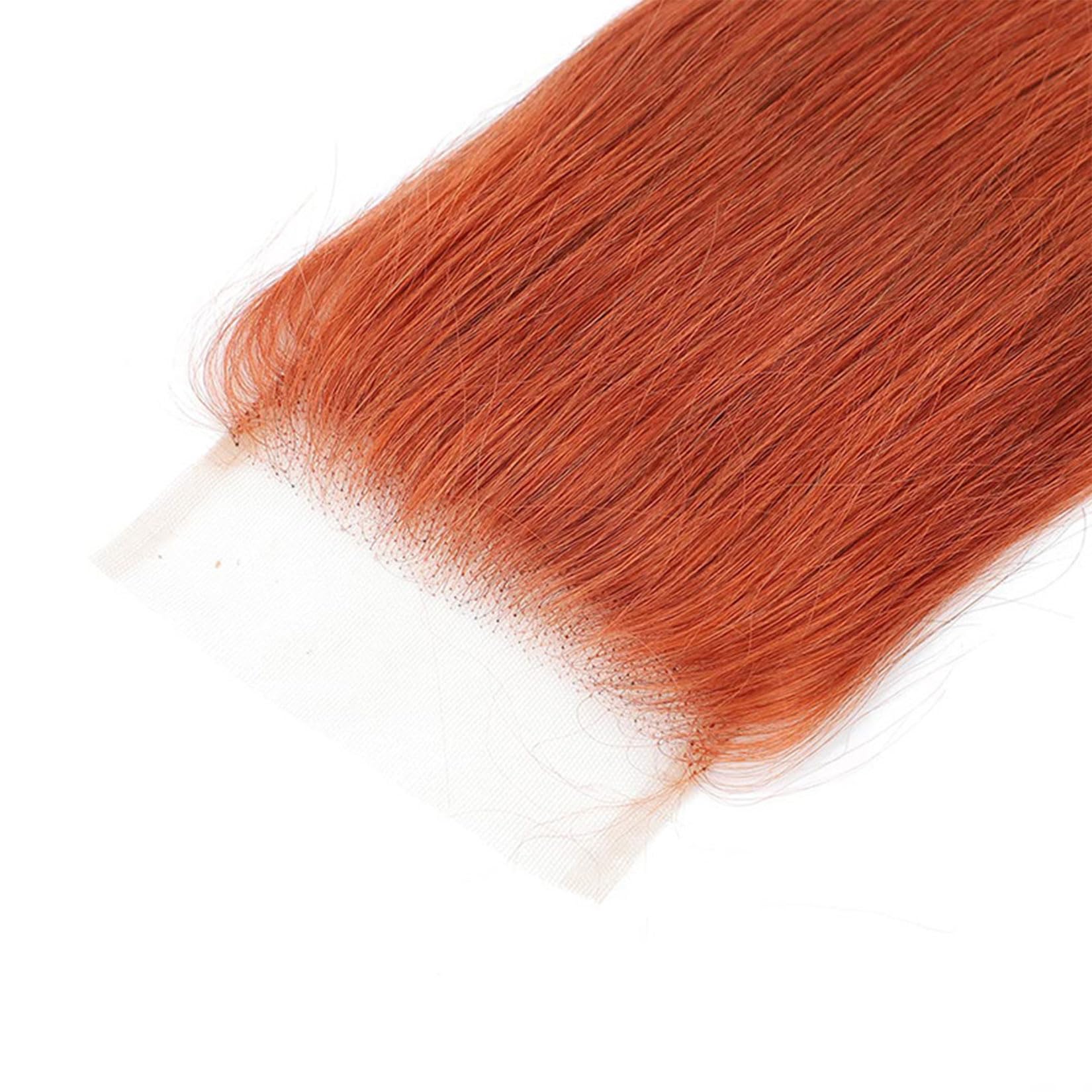 #350 Arancione Pacchi Allentati Profondi con Chiusura Capelli Umani con Chiusura in Pizzo Extension di Capelli Vergini Brasiliani Lisci di Alta Qualità per Donne Nere,10 12 14+10closure