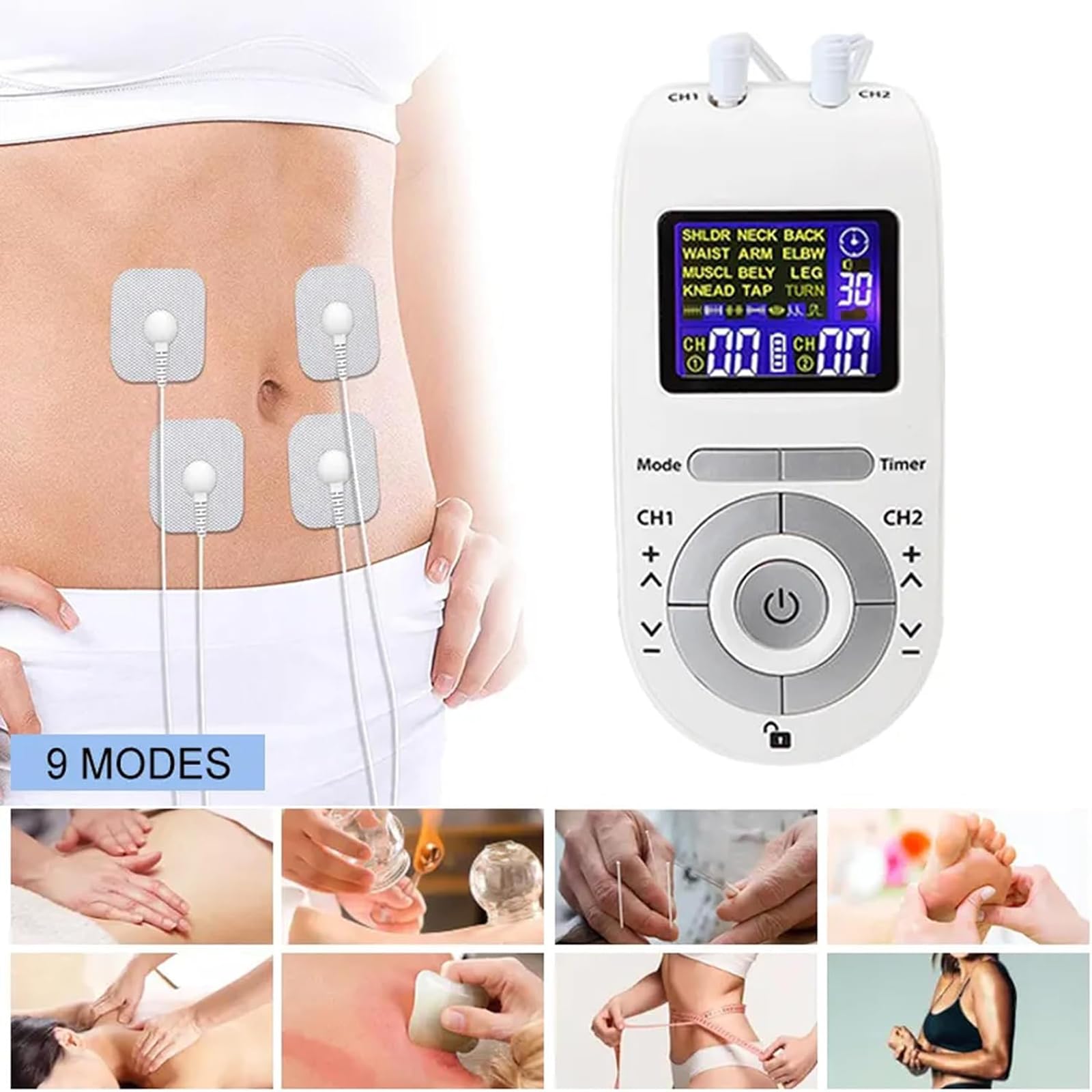 Máquina TENS De Doble Canal, Masajeador De Pulso con Estimulador Muscular De Unidad TENS, 12 Modos Y 40 Intensidades Ajustables, para Dolor De Espalda, Cuello Y Articulaciones