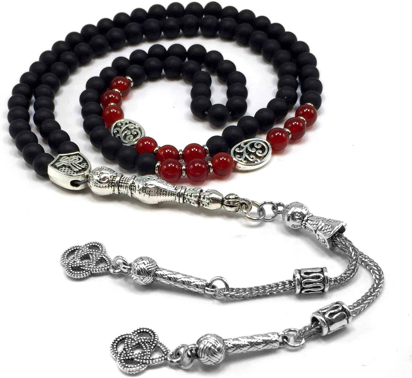 Special Prayer Beads Series -99 beads- Tesbih Tasbih Tasbeeh Misbaha Masbaha Subha Sebha Sibha (Black Matte Agate Stone Design -6 mm Small Beads-)