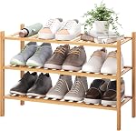 BMOSU 2-Tier Organisateur de rangement de étagère de chaussures empilables pour le placard de Hallway Salle de séjour Organisateur d'entrée (Bambou naturel)