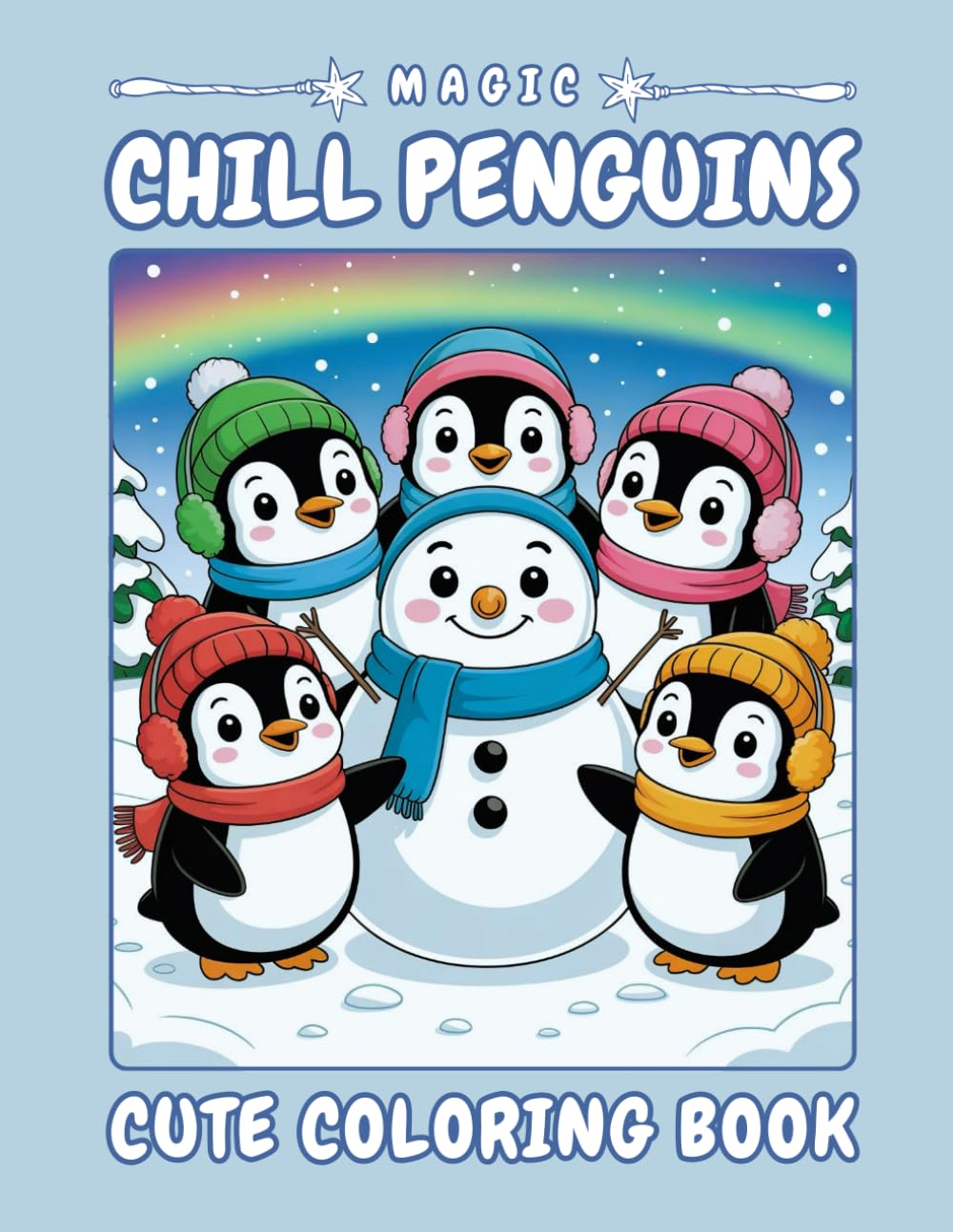 Magic Chill Penguins – A Fun Penguin Coloring Journey: 40 easy‑to‑color pages with cute penguins, snowy scenes, winter fun, sledding and many cheerful moments – ideal for creative kids ages 4–8 #019