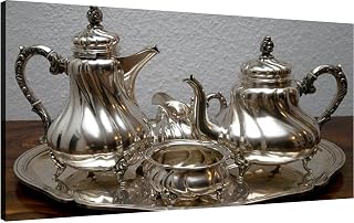 Canvas Wall Art for Living Room Bedroom Silver teapot Silver teapot Big Large Wall Art Decor Framed Painting Wall Pictures Prints Artwork Office