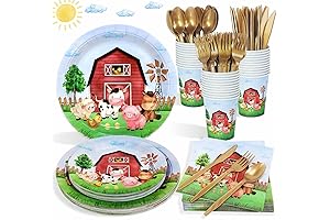 175 Pcs Watercolor Farm Birthday Party Plates Set for 25 Guests