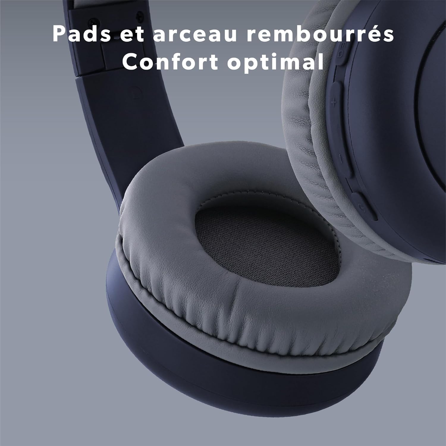 Close-up of the comfortable foam ear pads and padded headband