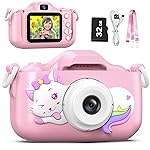 Goopow Kids Selfie Camera Toys for Girls Age 3-9, Digital Video Camera Toy with Protective Cover,Christmas Birthday Festival Gifts for 3-9 Year Old Girls Boys- 32GB SD Card Included (DC-H21-PINK)