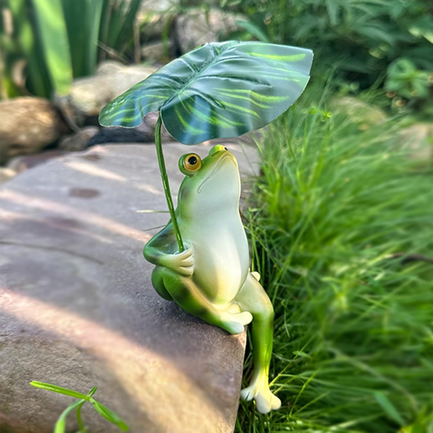 HASTHIP® Resin Frog Statue Garden Decor Planter Flower Pot Zen Desk Decor Frog with Leaf Parasol Shelf Ornament Home Decor Gift-image-27