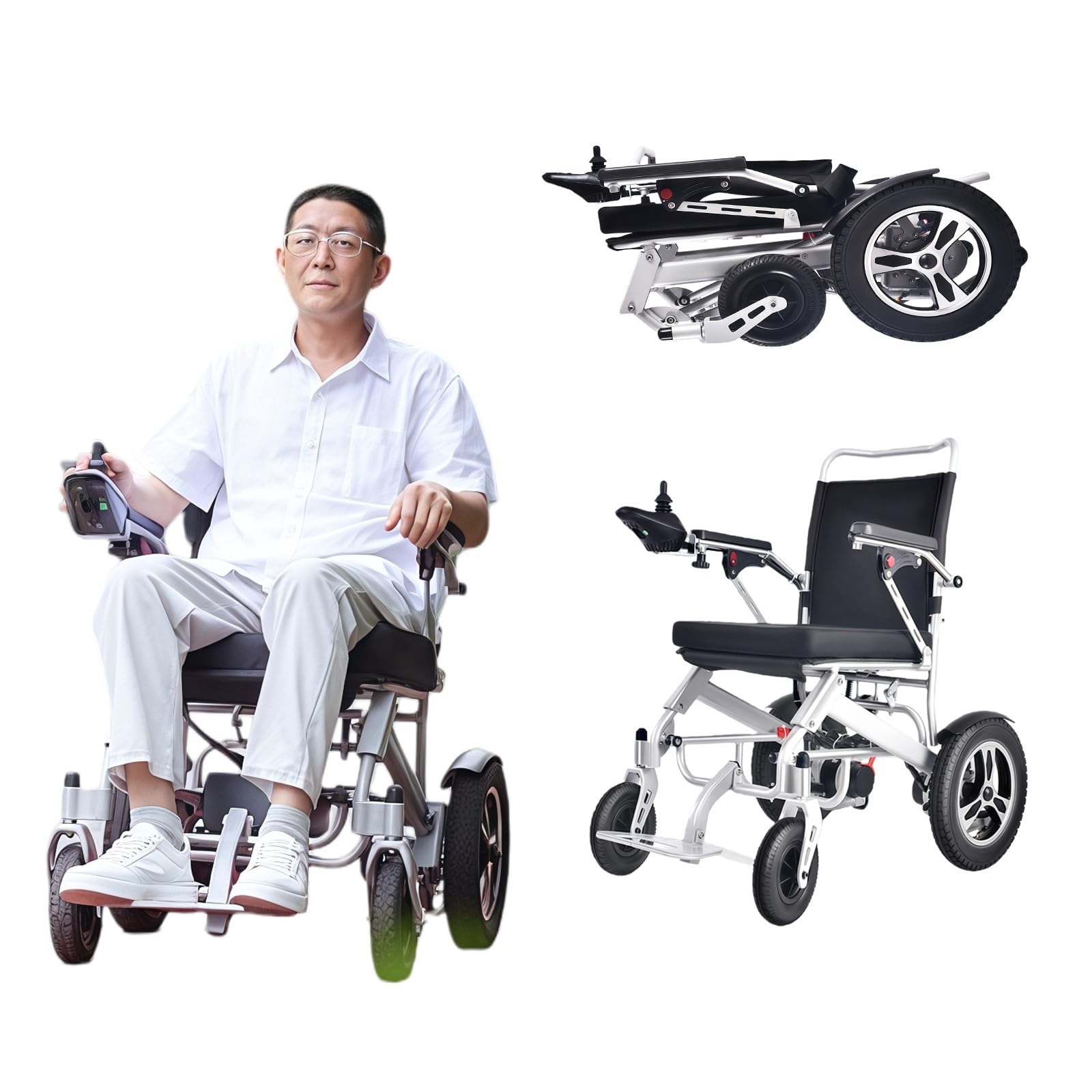 Sedia a rotelle elettrica, design pieghevole ultraleggero, telaio in alluminio, motore da 500 W, capacità 150 kg, facile da trasportare e riporre, ideale per anziani