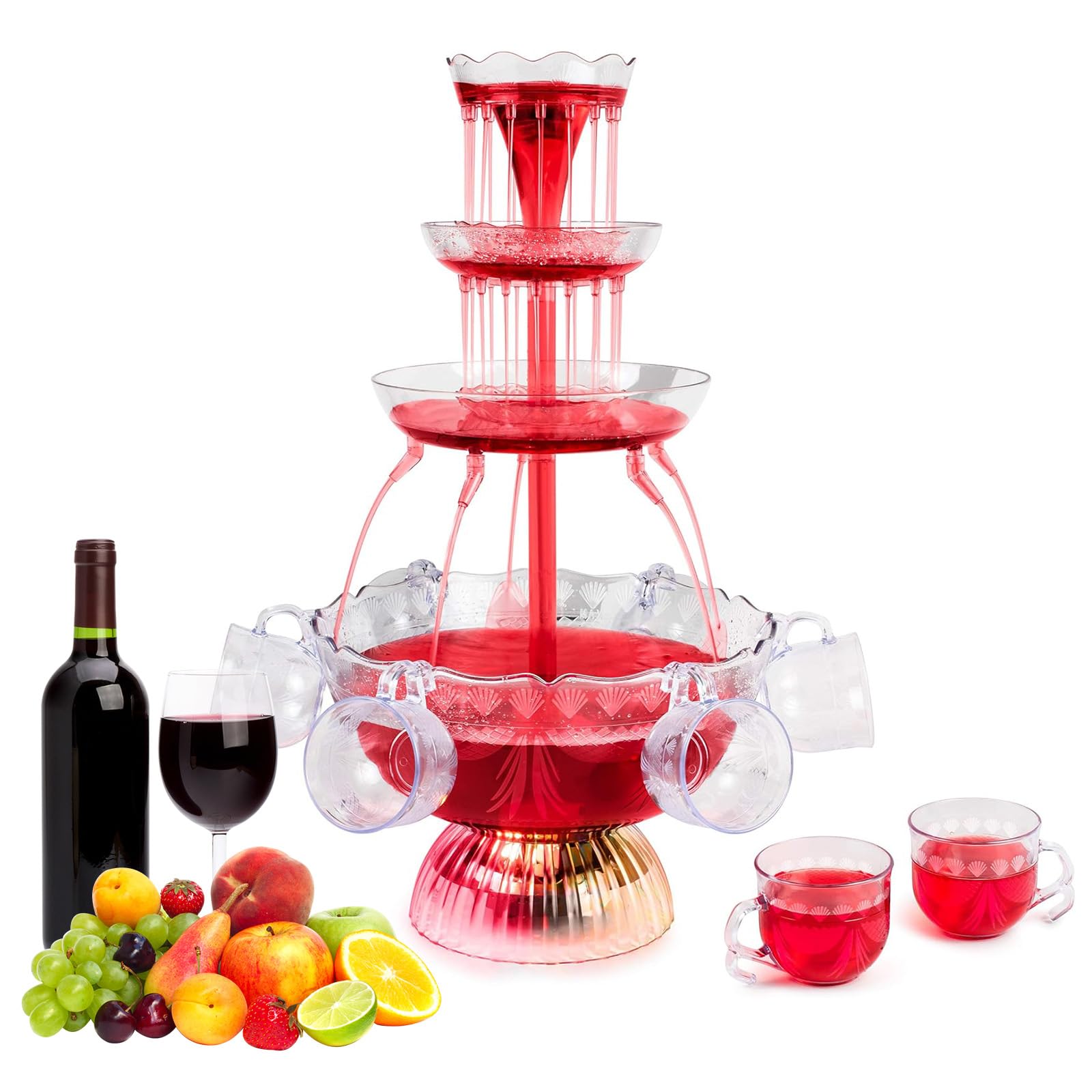 3 Niveaux Fontaine de Fête avec Boissons Réutilisables, Vin Éclairé LED, Fontaine à Boire pour Pubs, Fêtes et Anniversaires