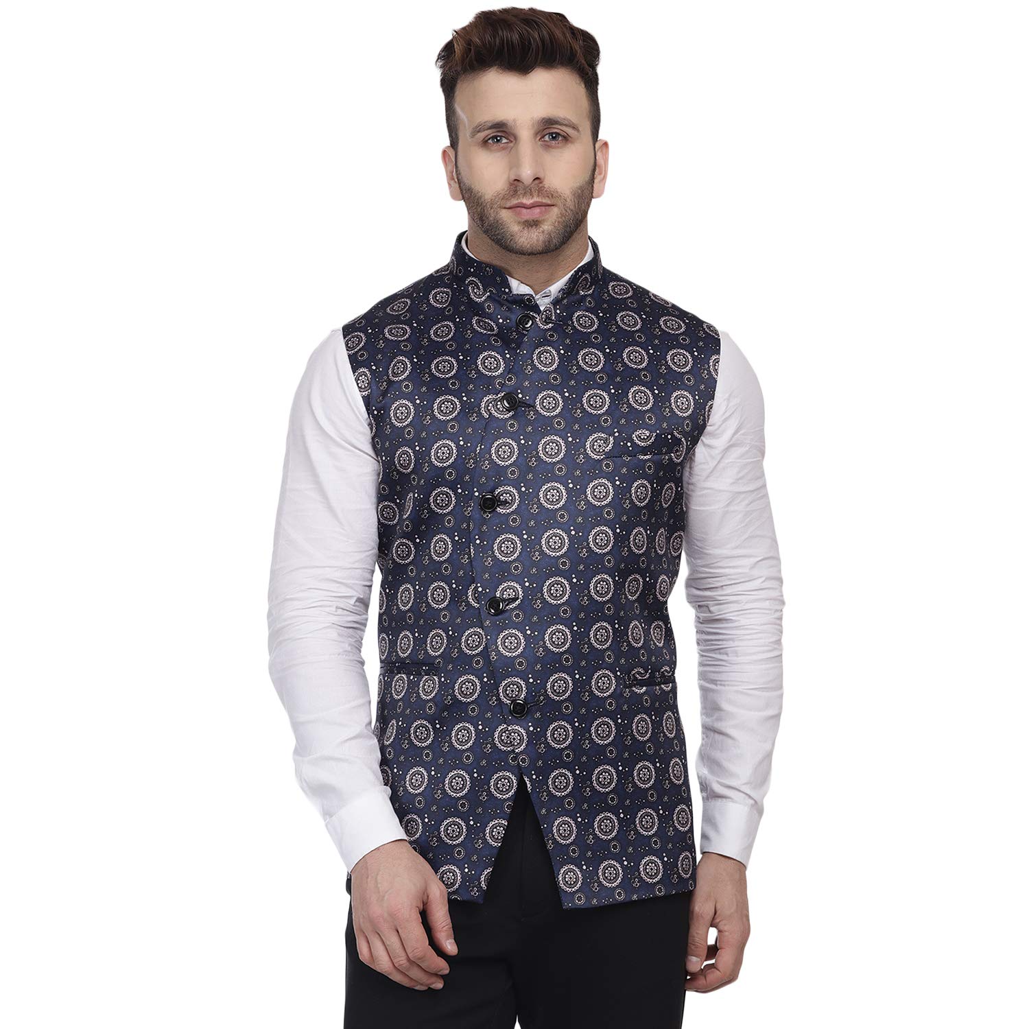 veera paridhaan Satin Print Blue Nehru Jacket-picture-32