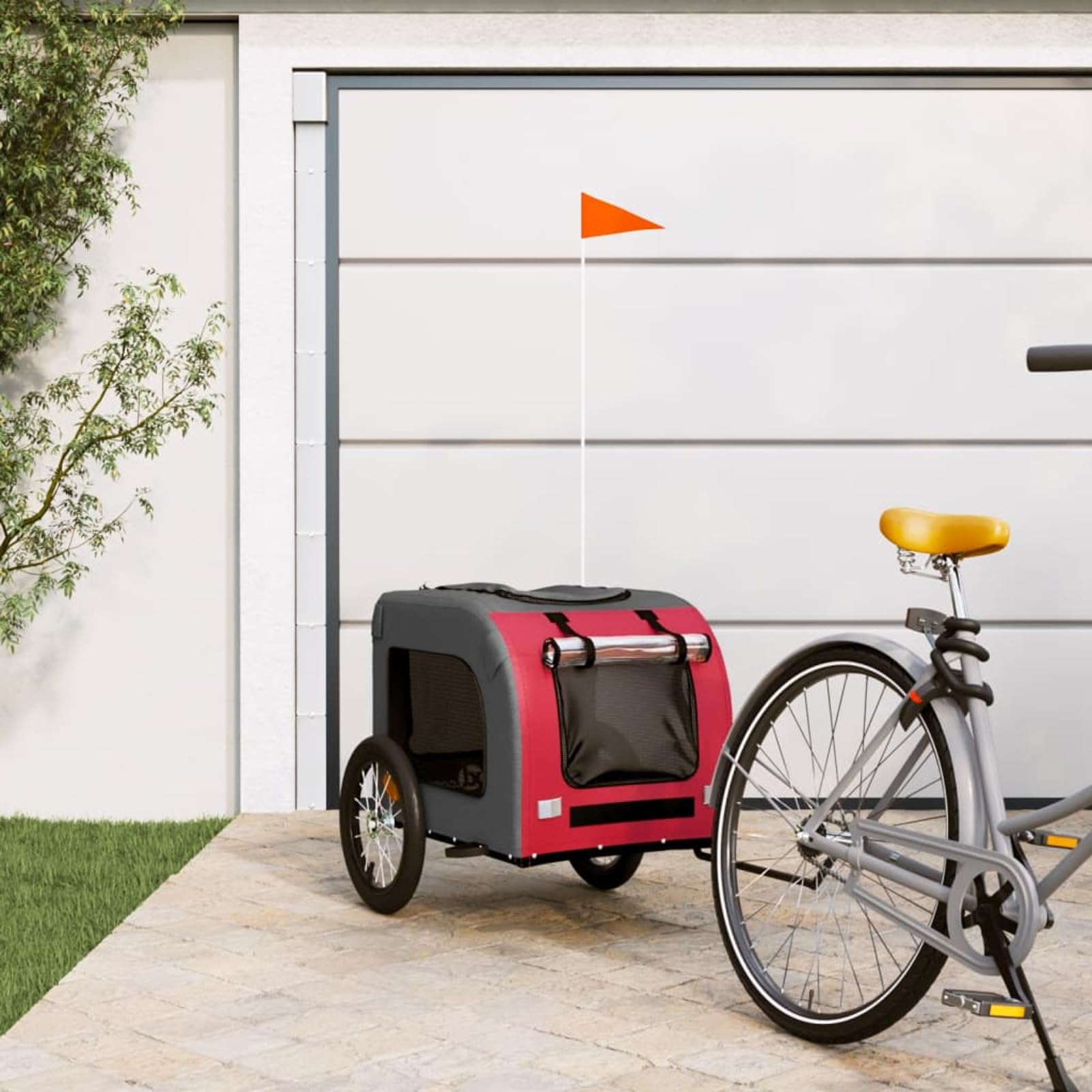 Homgoday Przyczepa rowerowa dla zwierząt Czerwony i szary Oxford i żelazo, wyposażenie wózka dla psa, wózek rowerowy, wózek rowerowy, wózek dla psa, transporter rowerowy model 93831