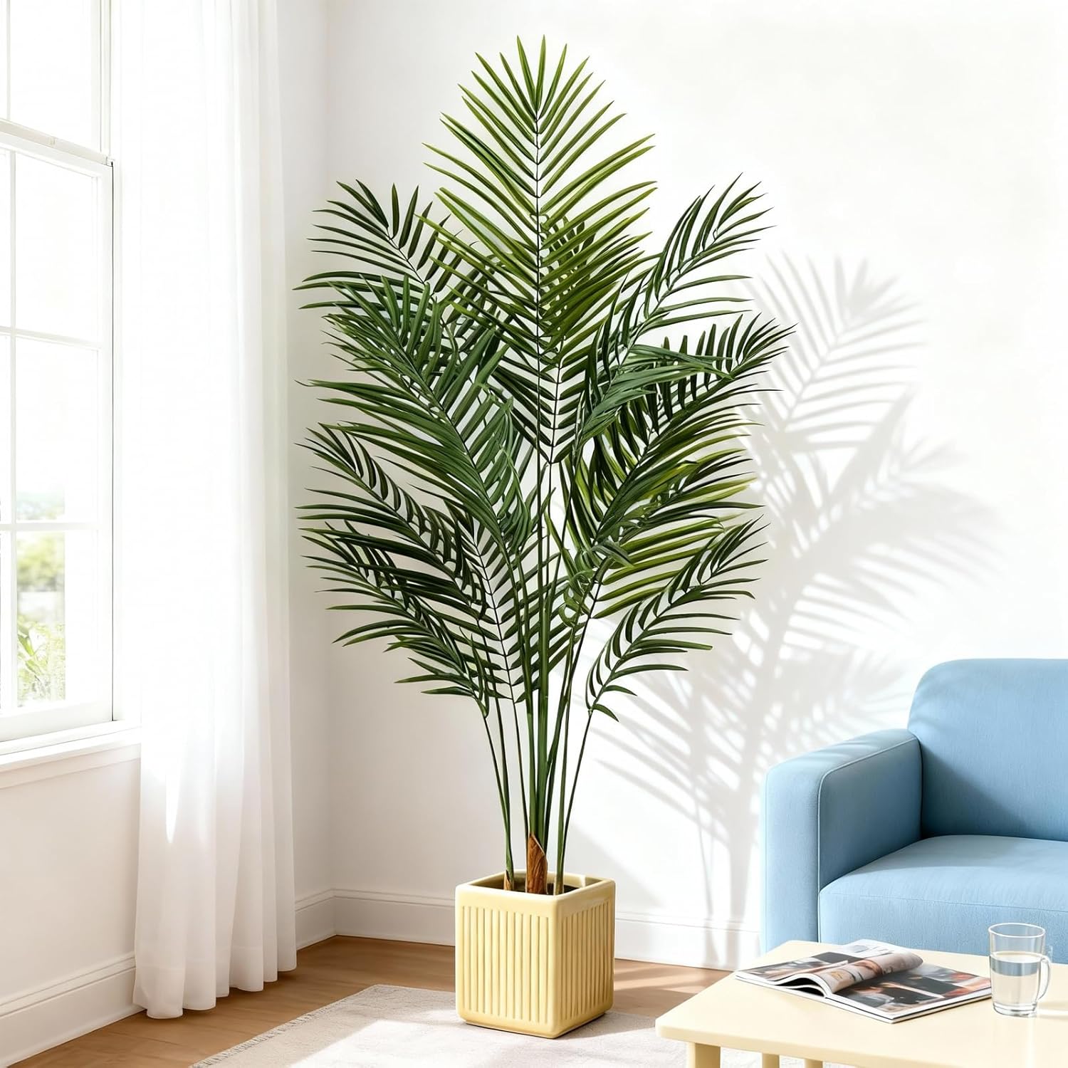 Artificial Palm Tree Indoor 5ft, Large Fake Tropical Areca Palm Tree with 13 Trunks, Faux Dypsis Lutescens Floor Plant in Pot for Indoor Outdoor Home Office Decor & Housewarming Gift