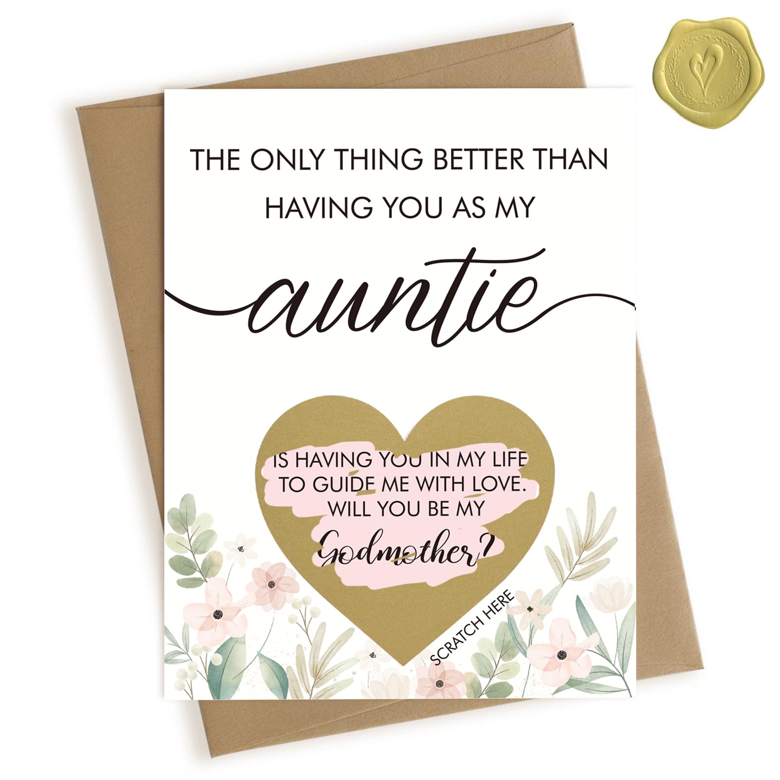 HAMUIERS Will You Be My Godmother Scratch Off Card for Auntie, Godmother Proposal Gift from Niece Nephew, Godmother Request Asking Card