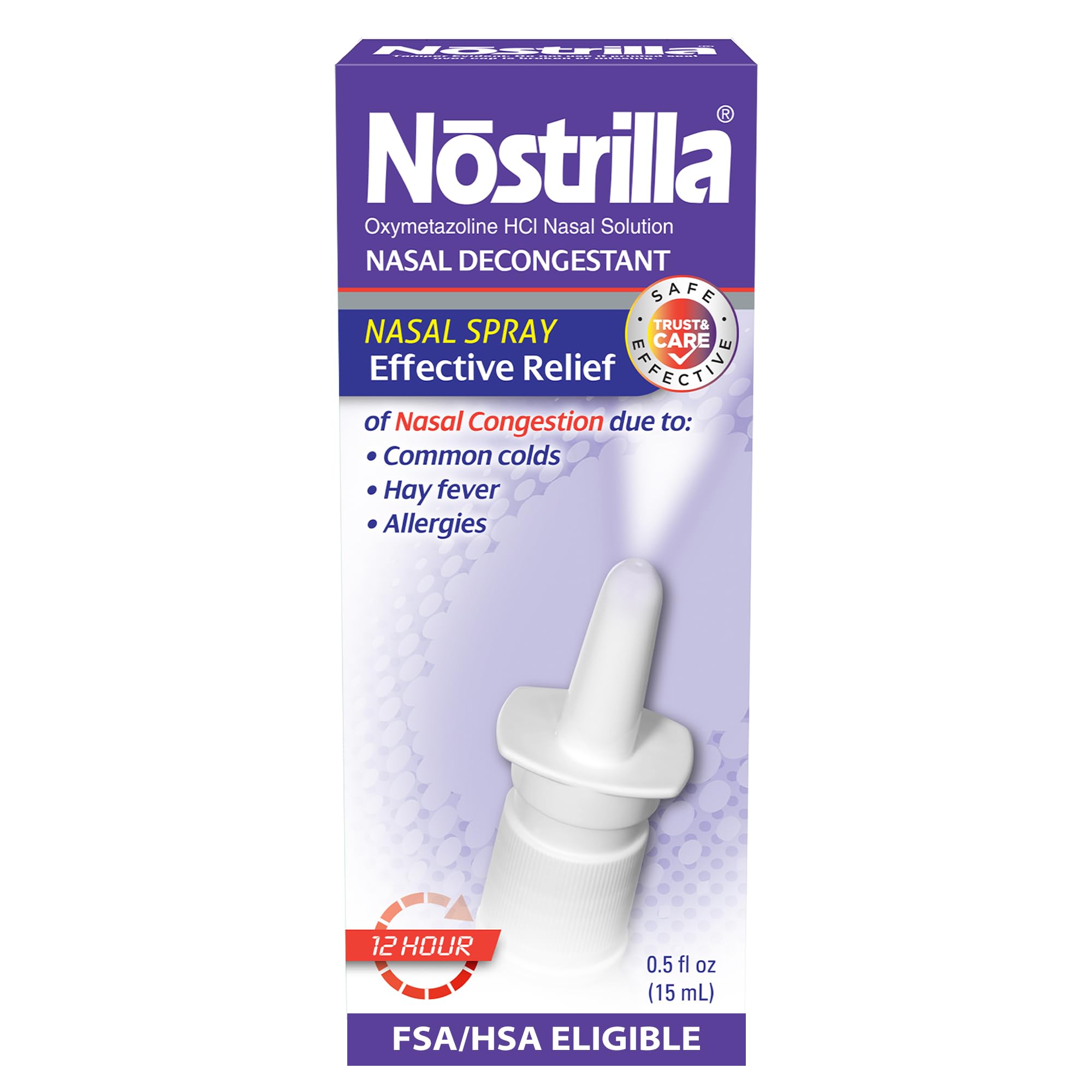 Nostrilla Nasal Decongestant, Effective Relief of Nasal Congestion, Up to 12 hours of Relief, 0.50 FL OZ