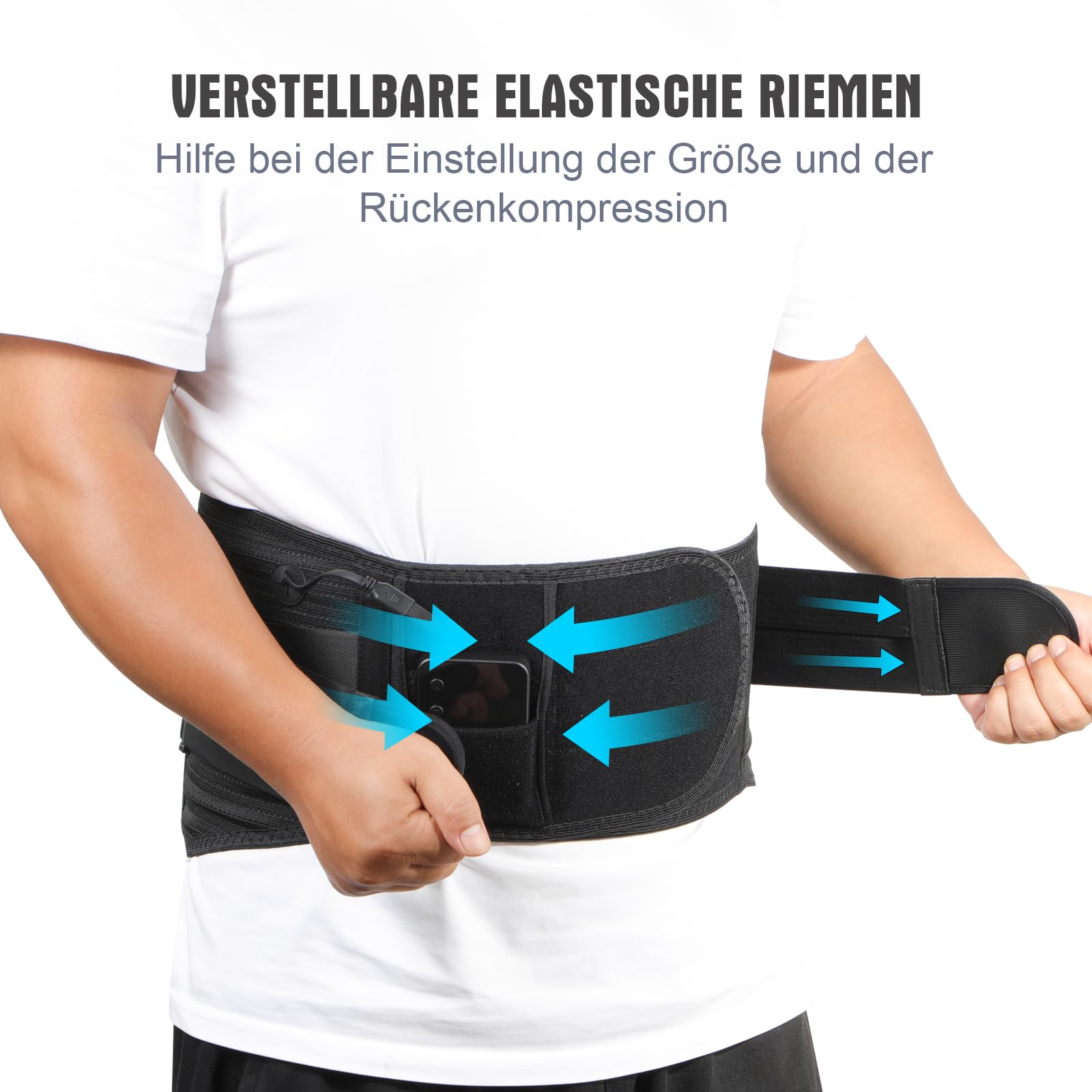 Massant pour lombaire avec chauffage, ceinture orthopédique chauffante pour soulager douleurs dos. 3 modes vibratoires, 6 niveaux chauffage, batterie rechargeable 5000 mAh, sans fil
