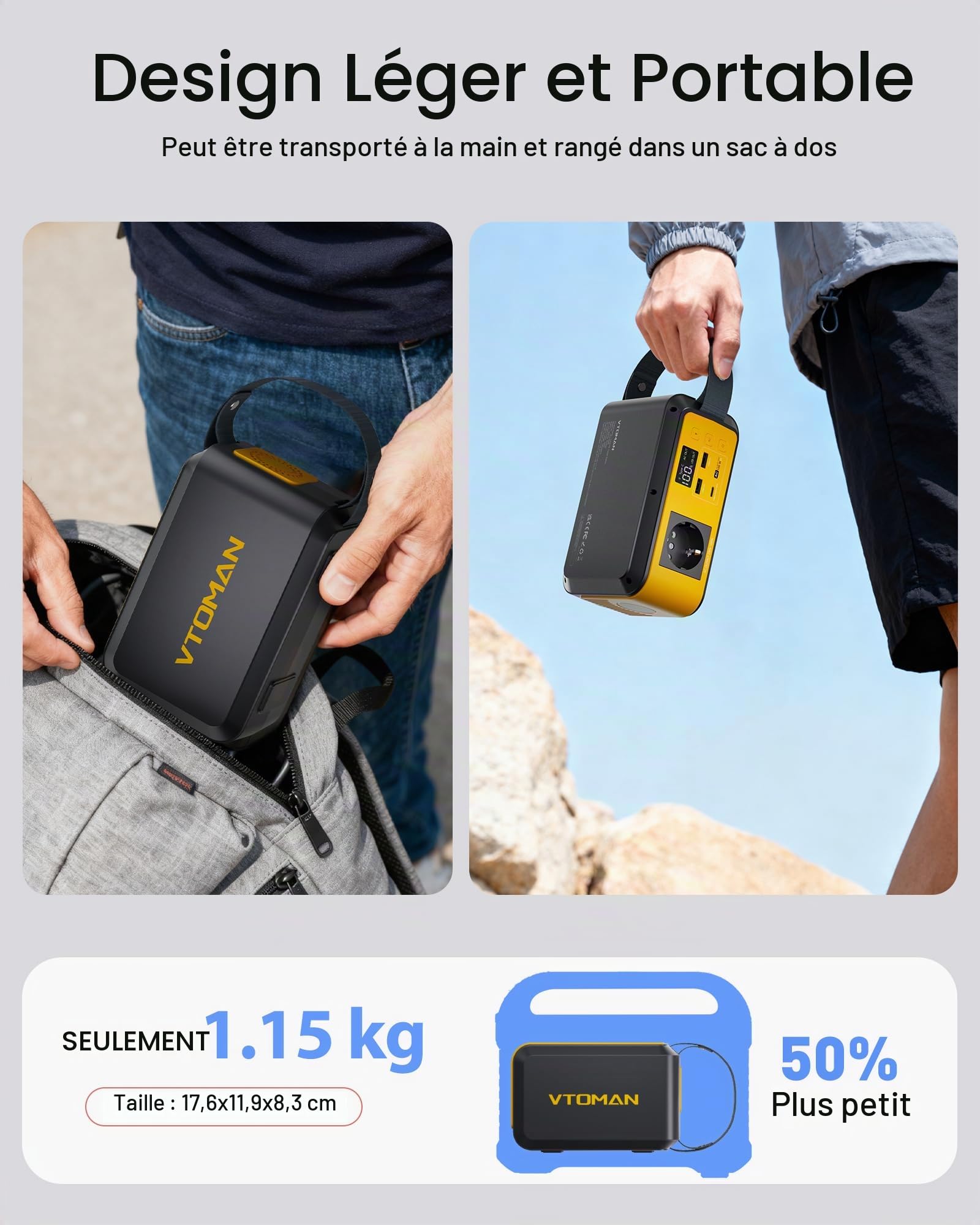 VTOMAN Jump 100 Station électrique avec VS40 Panneau Solaire, 89,6Wh LiFePO4, 100W CA charge PD 65W Cellules LiFePO4 sûres durables, charge multi-appareils, design compact, camping et secours
