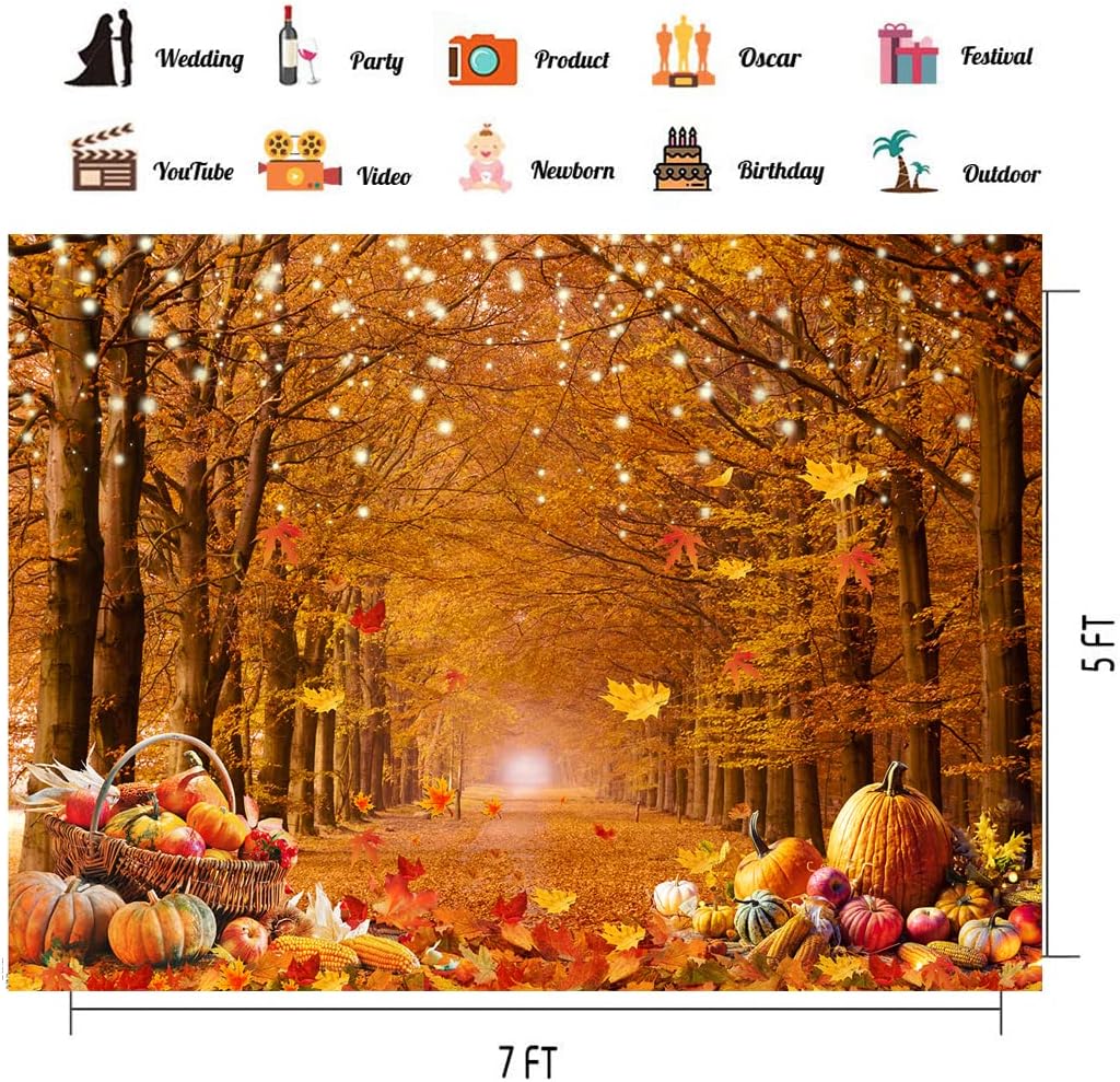CHAIYA 10x8ft Autumn Maple Forest Photography Backdrop Autumn Harvest Backdrop Thanksgiving Background Pumpkin Decoration Party Backdrops Thanksgiving Backdrops Fall Photo Backdrops CY-238