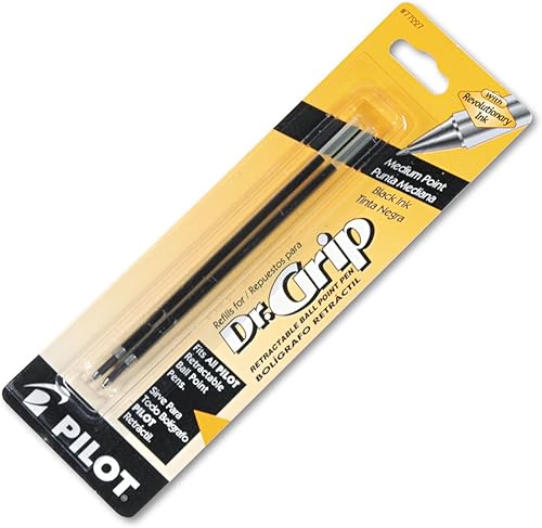 Pilot Dr. Grip 77227 - Recambio de tinta para bolígrafos retráctiles, punta media, tinta negra (2 unidades)