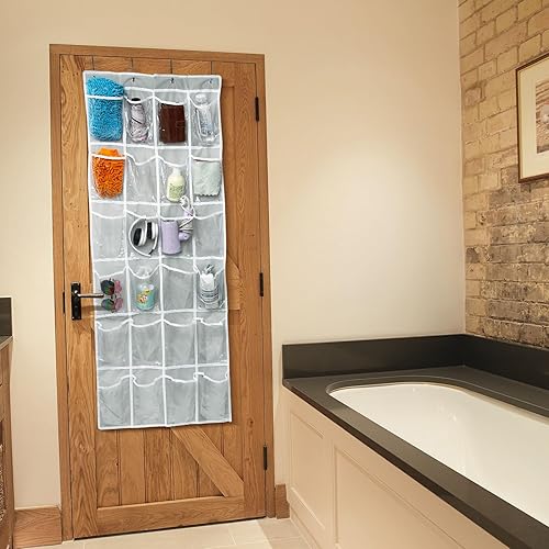 Miniatura 5 de Organizador de zapatos colgante de 24 bolsillos para colgar sobre la puerta, soporte de almacenamiento colgante que ahorra espacio, gris, (56 x 22.5