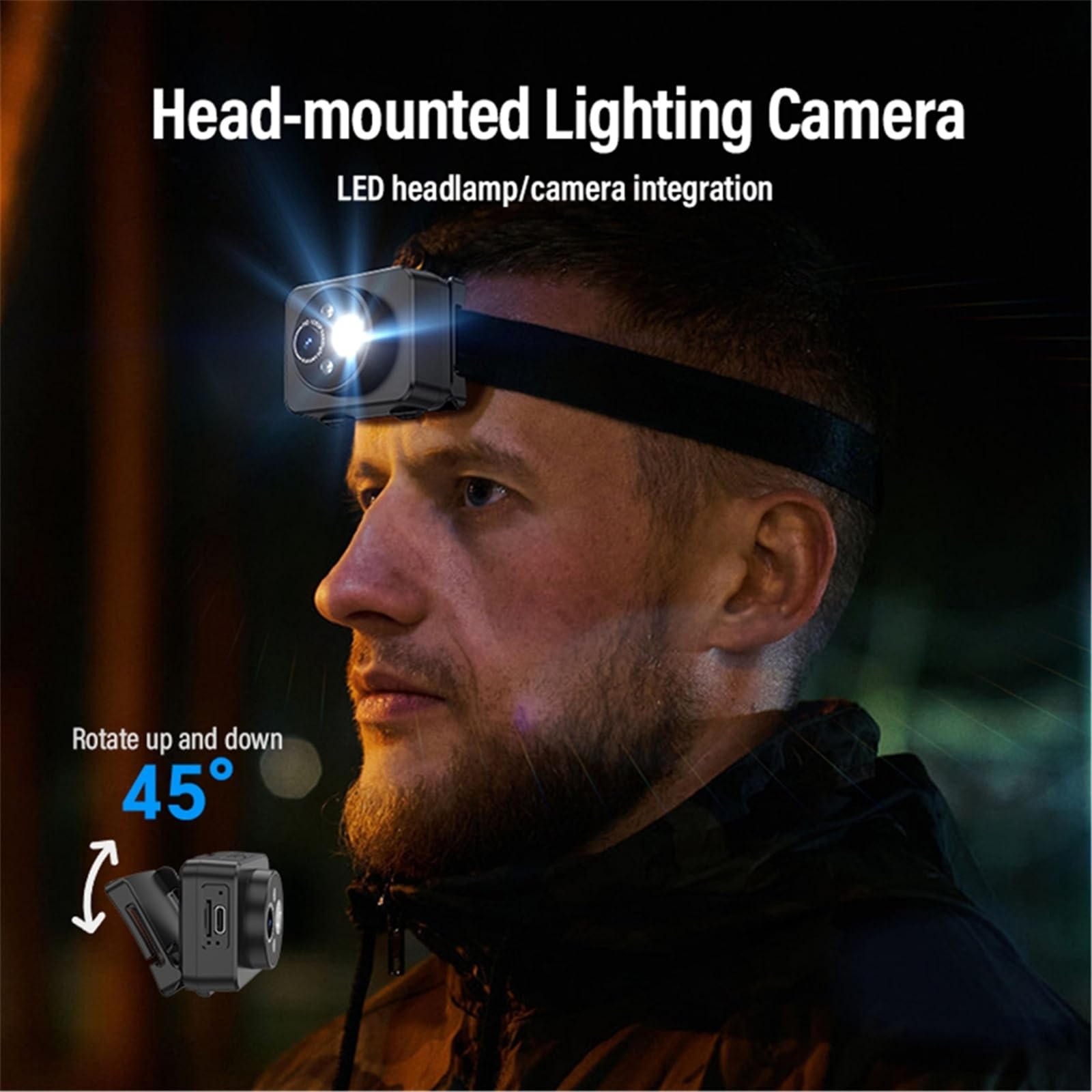 macchina fotografica del faro del registratore di sport 1080P con la luce del LED ed i fari larghi di 120° LED degli angoli per la testa all'aperto di esplorazione montata