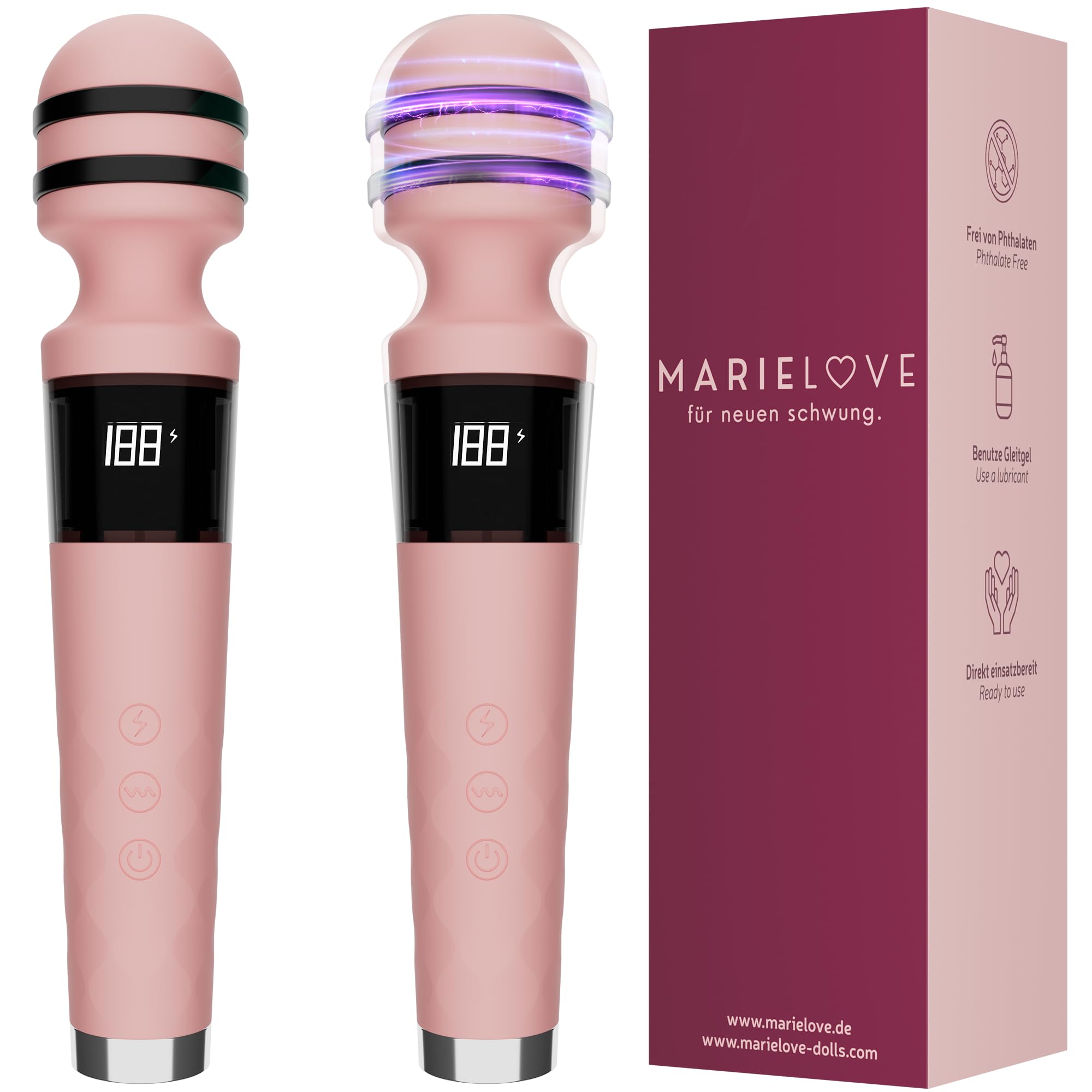 Magic Wand Vibrator – Massagestab für Frauen & Paare, mit 5 E-Stim-Stufen & 10 Vibrationsmodi, kabellos, Silikonkopf, leise & wasserabweisend, 24 cm