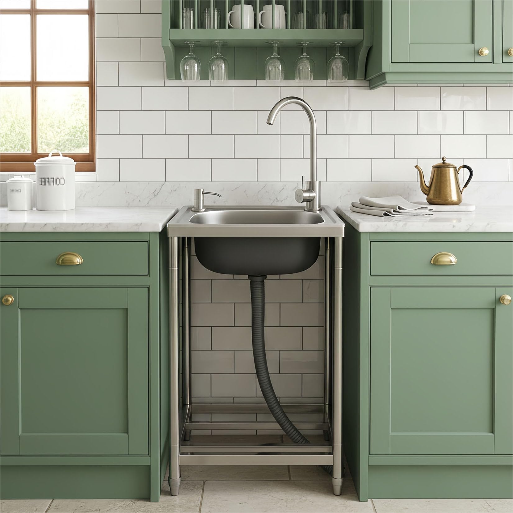 Lavello in Cucina Acciaio Inox Autoportante 42x37x82cm 1 Vasca Mobile Interno e Esterno Vasca singola Lavandino Commerciale per lavanderia, bar, garage o ristorante,Facile Da Pulir