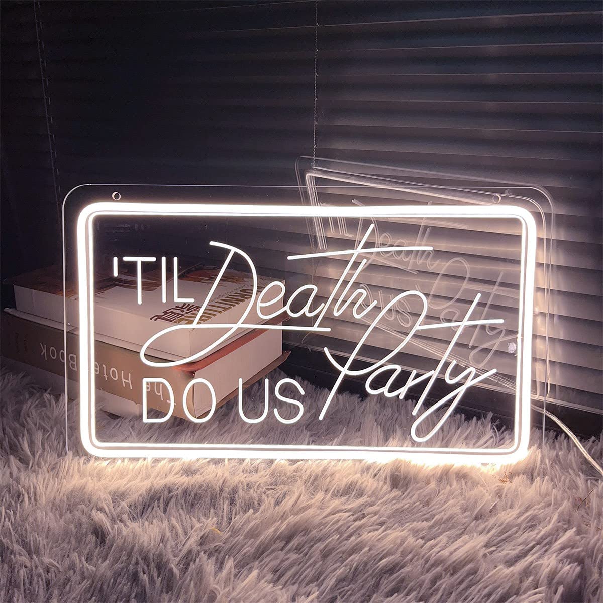 Neon Sign Til Death Do Us For Wall Decor 3D Art Carving Design Indoor Bedroom Led Neon Signs Backdrop Flex Christmas Party Wedding Living Room Birthday Gift(White,USB,40×24CM) — image 1