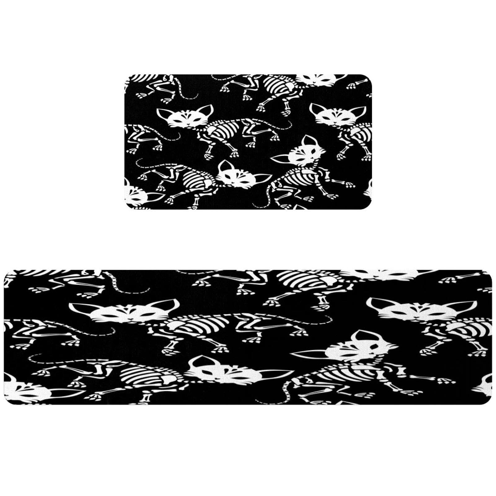 Alfombrillas de cocina absorbentes y lavables con diseño de gatos esqueleto