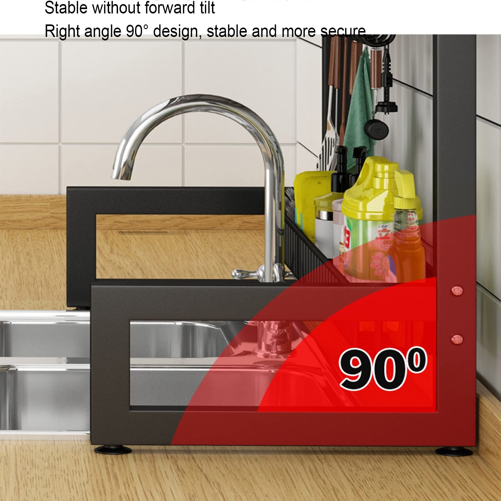 Qidordour Scolapiatti Sopra Il Lavello 3 Ripiani Con Coperchio – Design A Scatto, Nero, Larghezza 85 Cm, Resistente E Facile Da Montare - 5