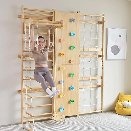 Miniatura 6 de Avenlur Juego de gimnasio de pared de escalera sueca 9 en 1 de nogal