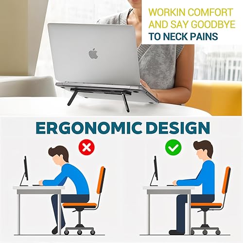 Miniatura 2 de Soporte elevador de teclado plegable, pies autoajustables para computadora portátil con ángulos duales, soporte para computadora pequeño, elevador