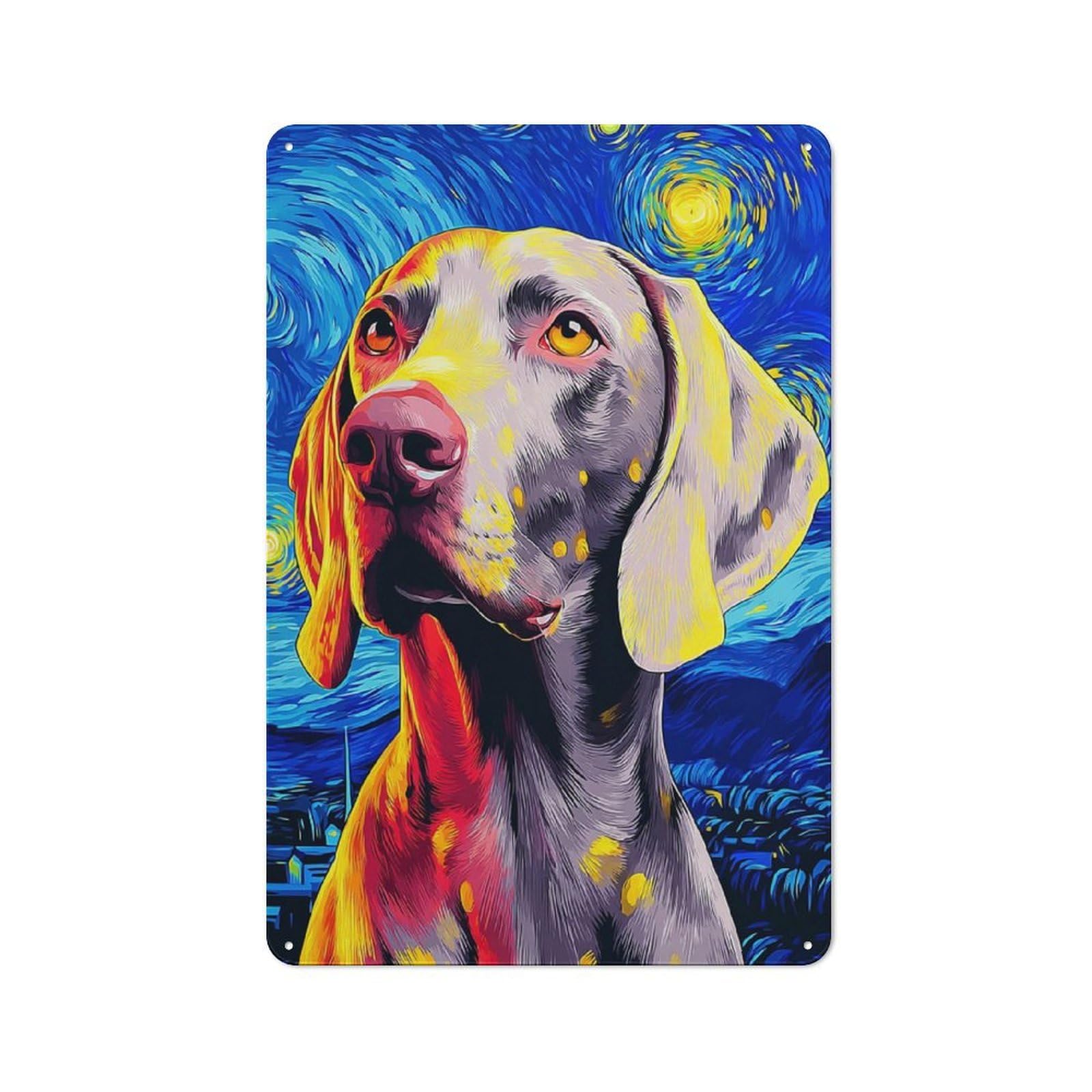 Junmoney Starry Night Dog Portrait -8 Cottage Metal Wall Decor 30X20cm, Shed Metal Sign For Conservatory, Home Bar Or Utility Room