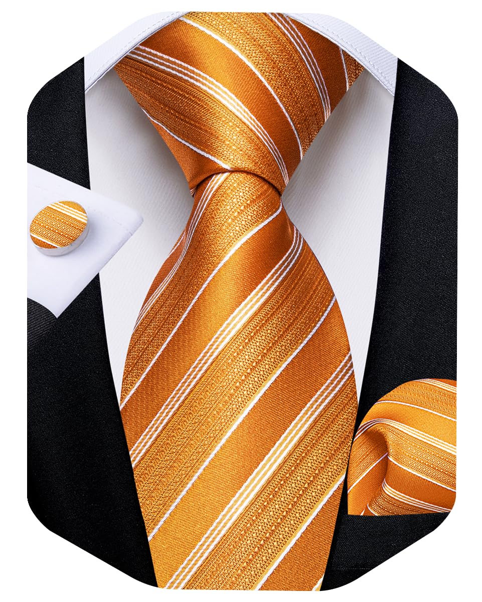 DiBanGu Striped Ties for Men Silk Woven Plaid Necktie | Classic Stripe Pattern,Soft Silk,Wear-resistant,Pocket Square and Cufflinks,Great Gift for Birthday,Business,Meeting