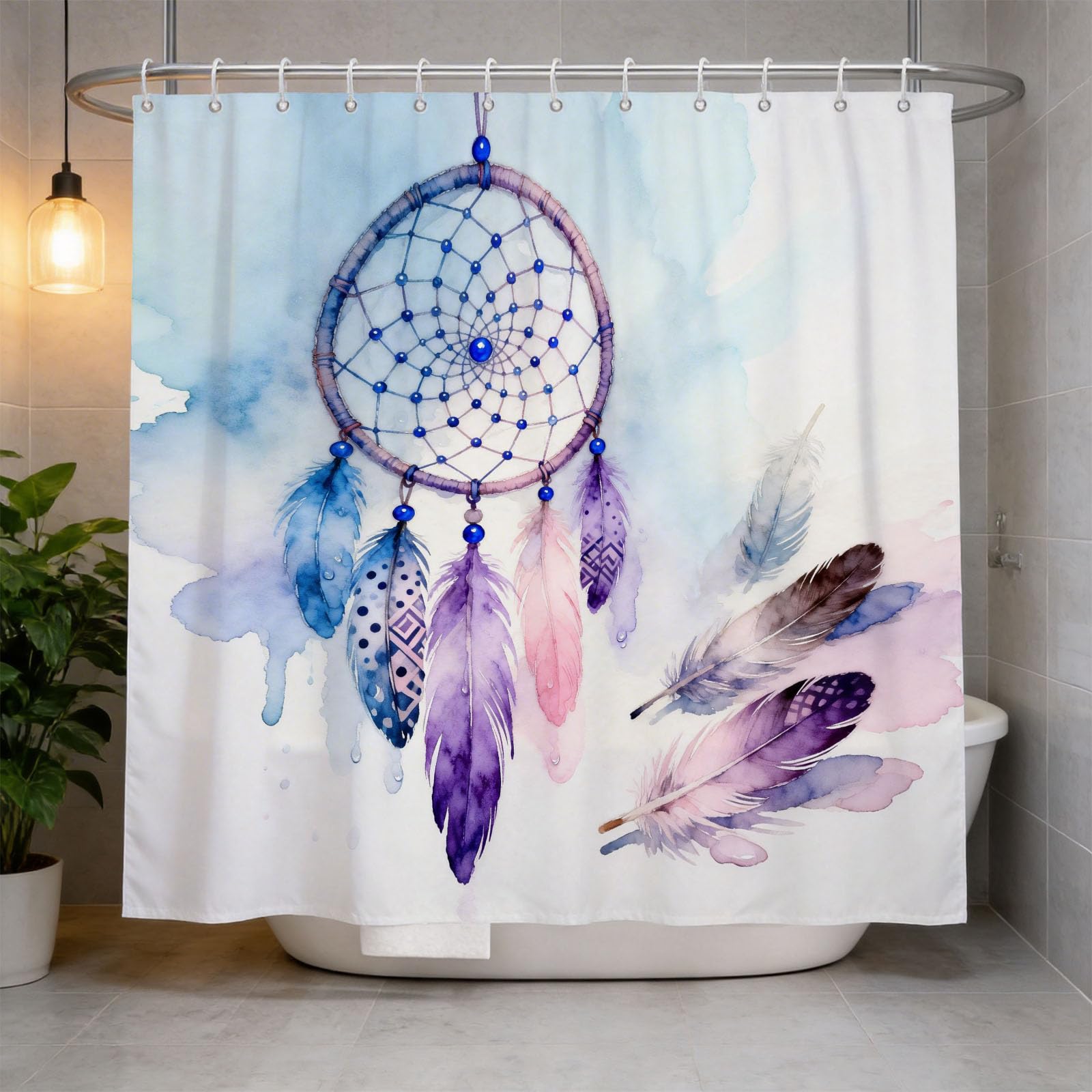 Hongduo 3D Watercolor Dreamcatcher Shower Curtain for Stalls Bathtubs Ethnic Style Bathroom Decor Shower Curtain Set Polyester Fabric Waterproof 120x180cm/48X71 Inch with Hooks
