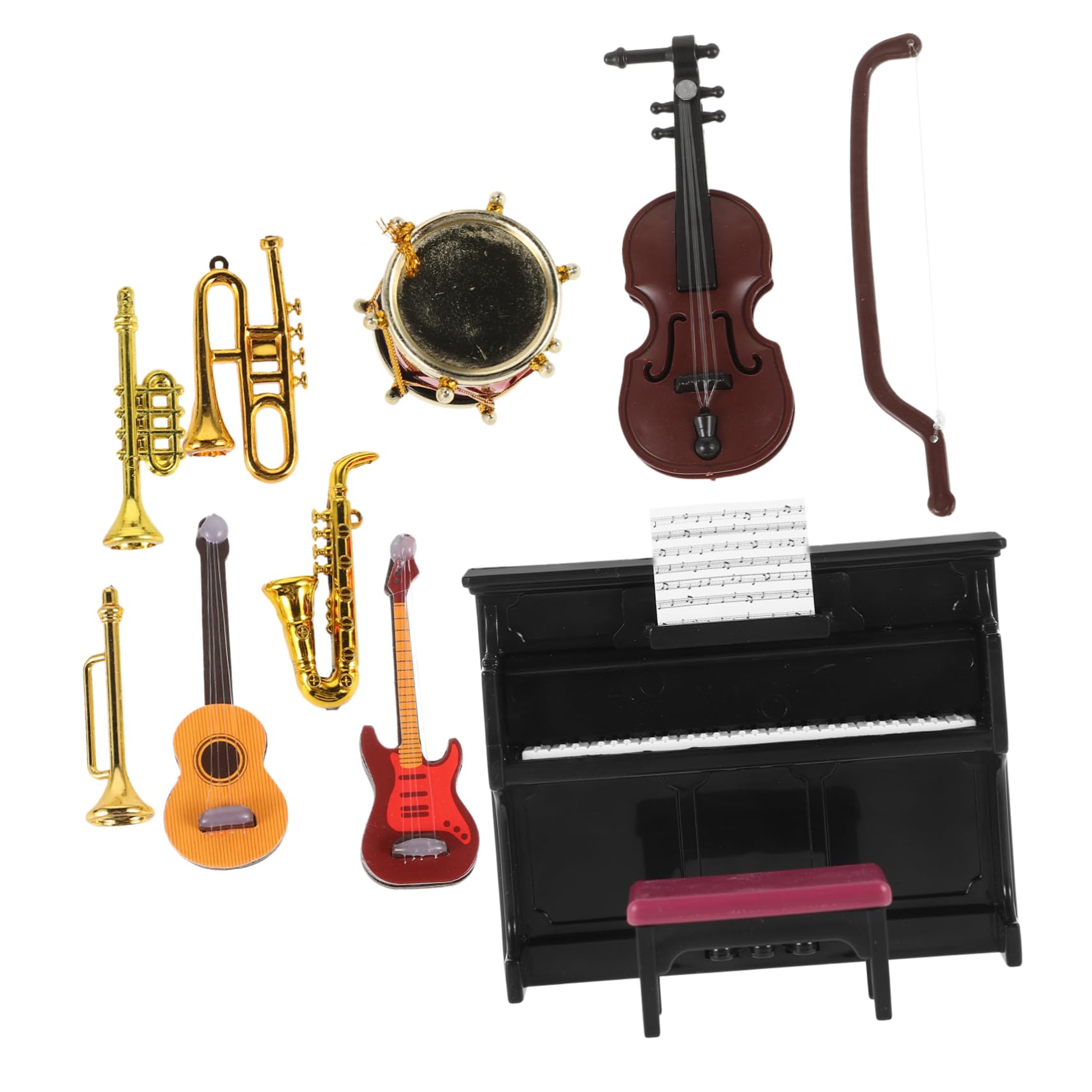 Toyvian Miniature Musical Instruments Set Mini House Accessory Dollhouse Decor Piano Violin Props Lightweight Durable for Diy Scenes Photography Display