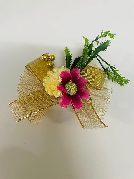 Prism Arts Handmadeb 5 Pcs Flower Arrangement Bunch for Wedding Bridal Shower Bride's Bouquet Arrangement Decorations | Artificial Flower Bunch Hamper, Decoration, Gifting (Design 1)