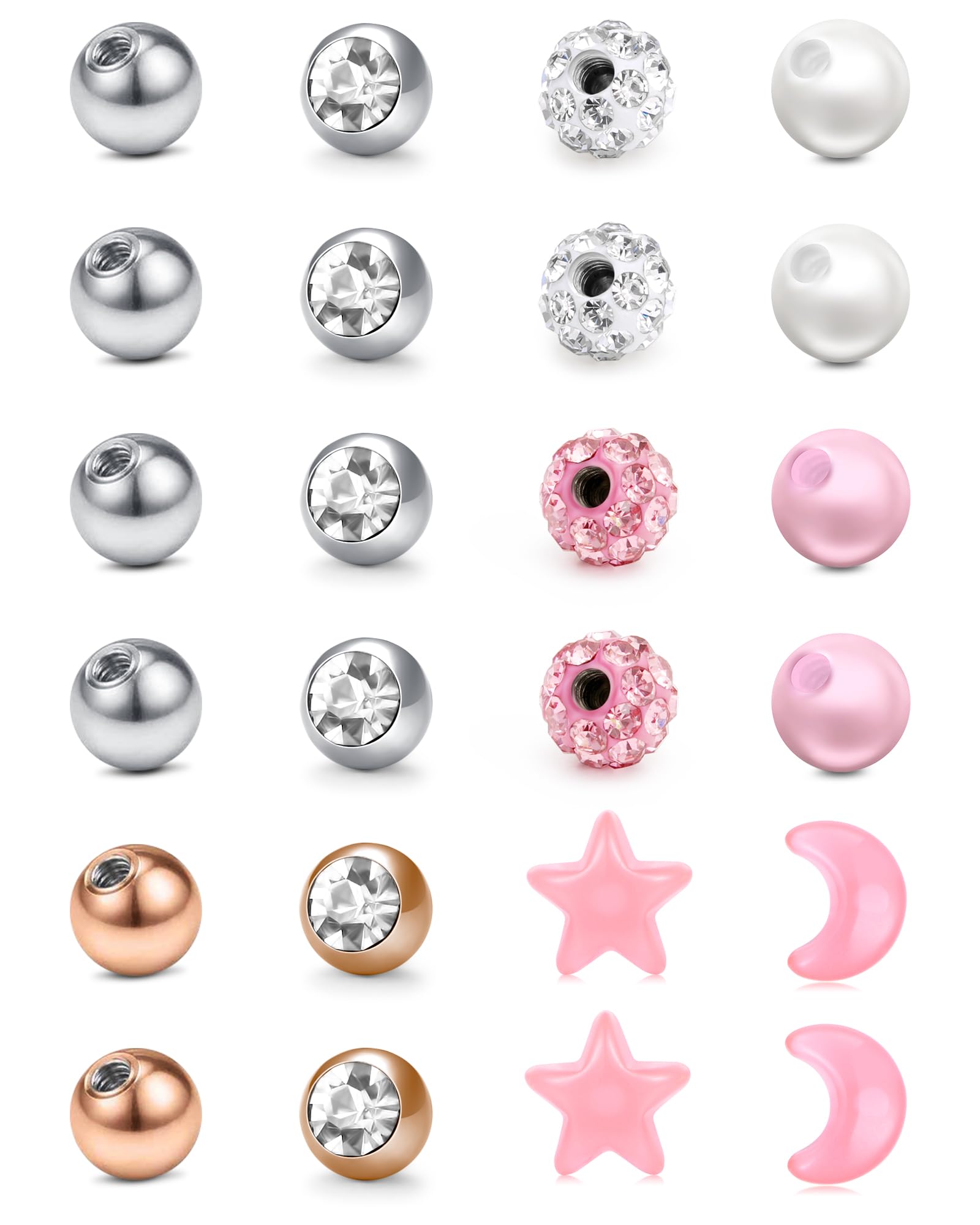 30 Palline Per Piercing 5 Mm - Acciaio Chirurgico E Acrilico - Per Barbe, Lingua, Industriali - Gioielli Corpo 14G - Foto 5