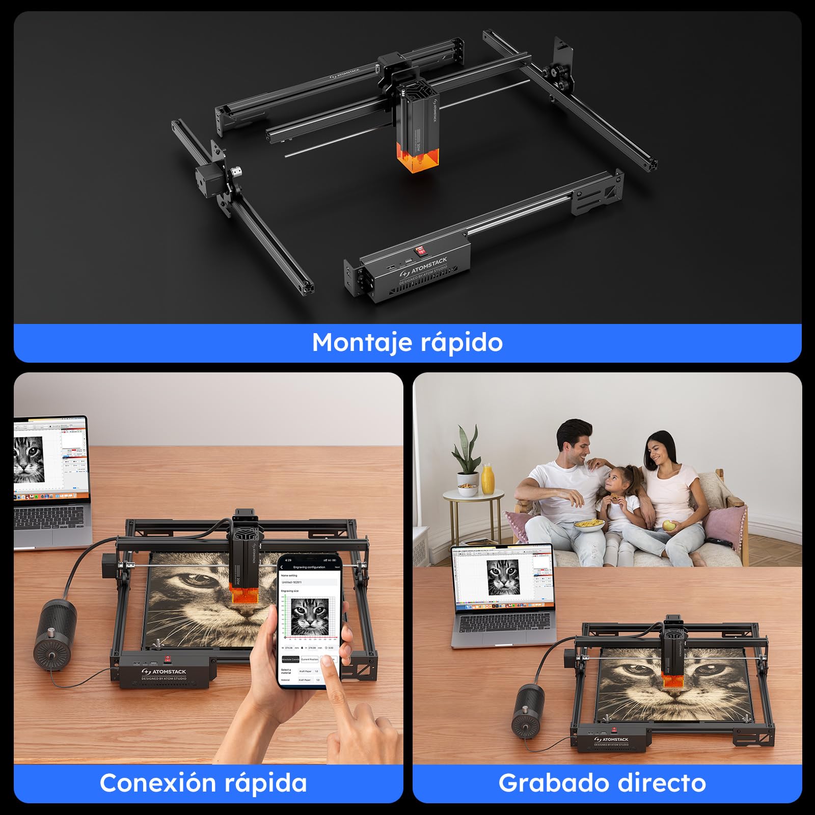 ATOMSTACK SWIFT A20 PRO V2 20W Grabadora Láser Área de Grabado: 410×380 mm Cortadora Láser de Alta Precisión Para Regalos Personalizados Madera Metal Acrílico Cuero (SWIFT A20 PRO V2 20W Negro)