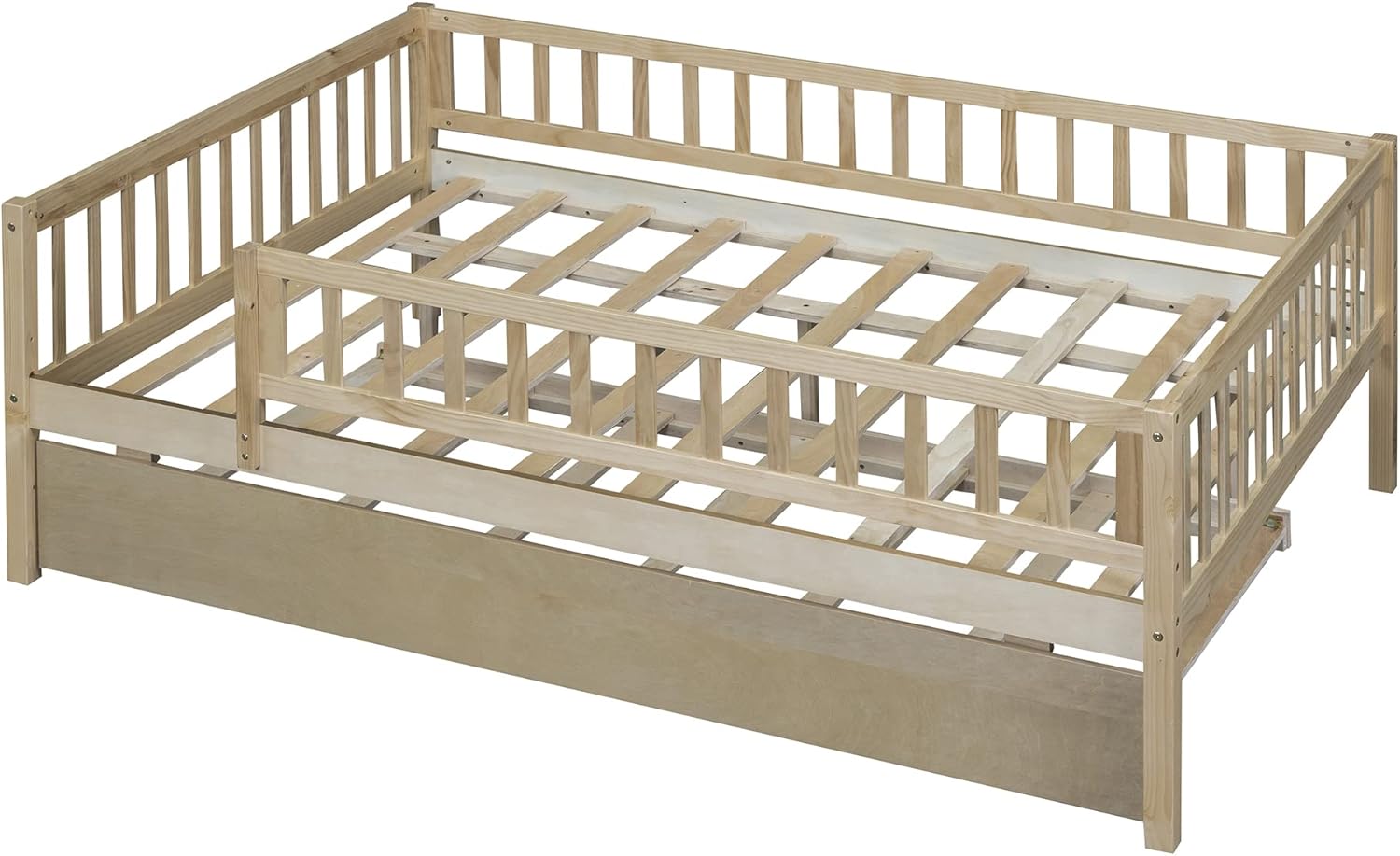Harper & Bright Designs Full Size Daybed with Trundle, Wood Kids Full Platform Bed Frame with Rails, No Box Spring Needed, Easy Assembly (Full Size, Natural)