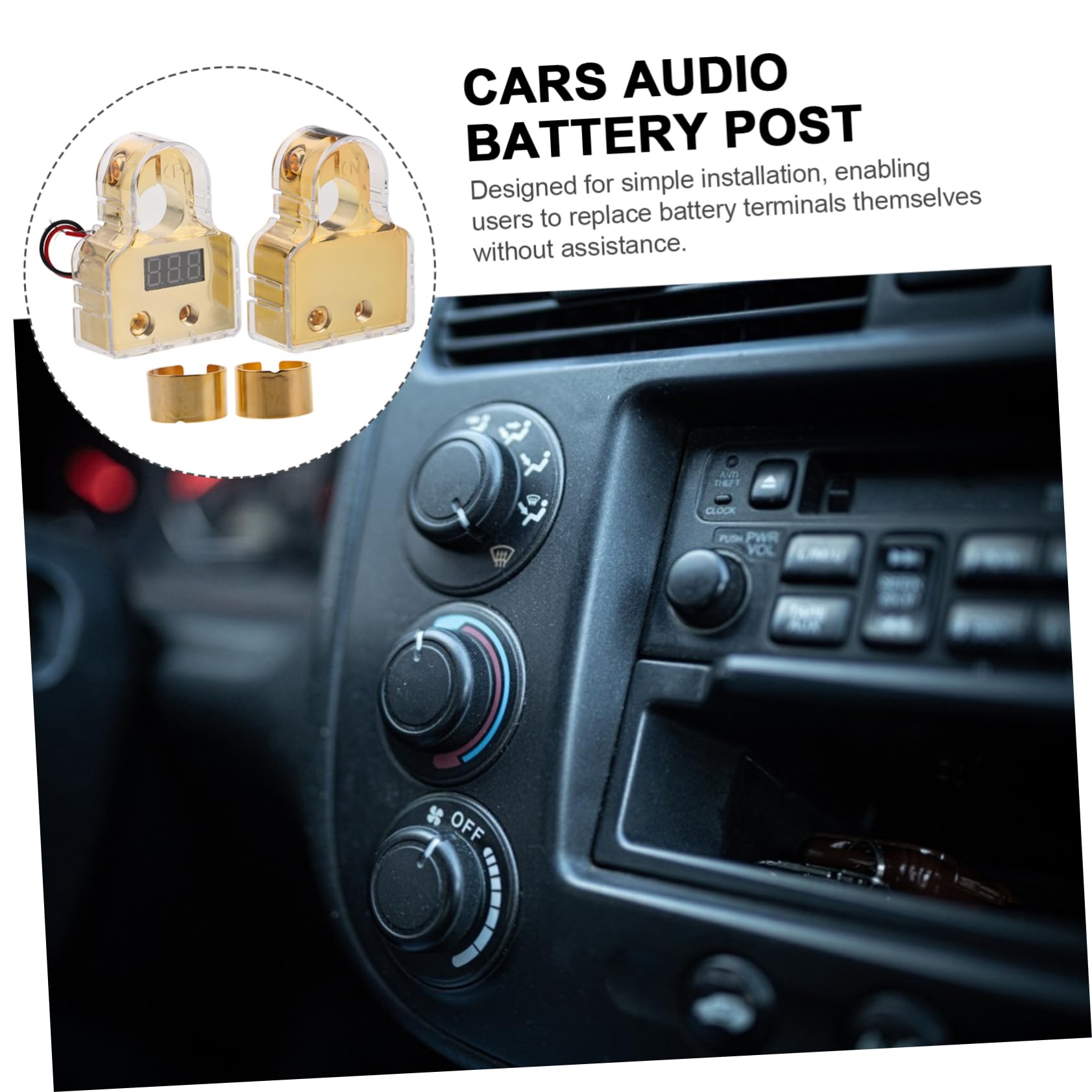 GALPADA 1 Set de Cosses de Batterie pour Voiture, Connecteurs de Borne en Alliage de Zinc, Affichage Voltmètre Numérique, avec Shims et Cache-bornes, pour Installation Audio Auto et Marine