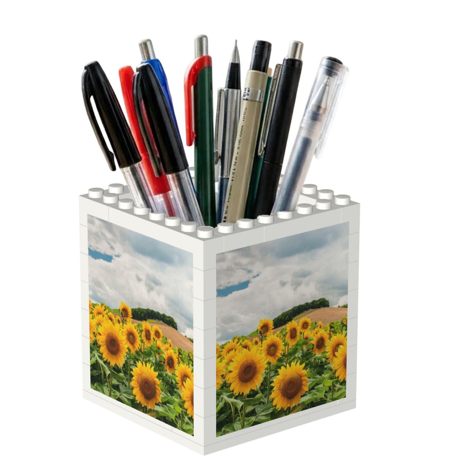 Poadnly Sunflower Field, Pen Pot Pencil Holder for Office Home School, Compact Desk Organiser for Office Stationery
