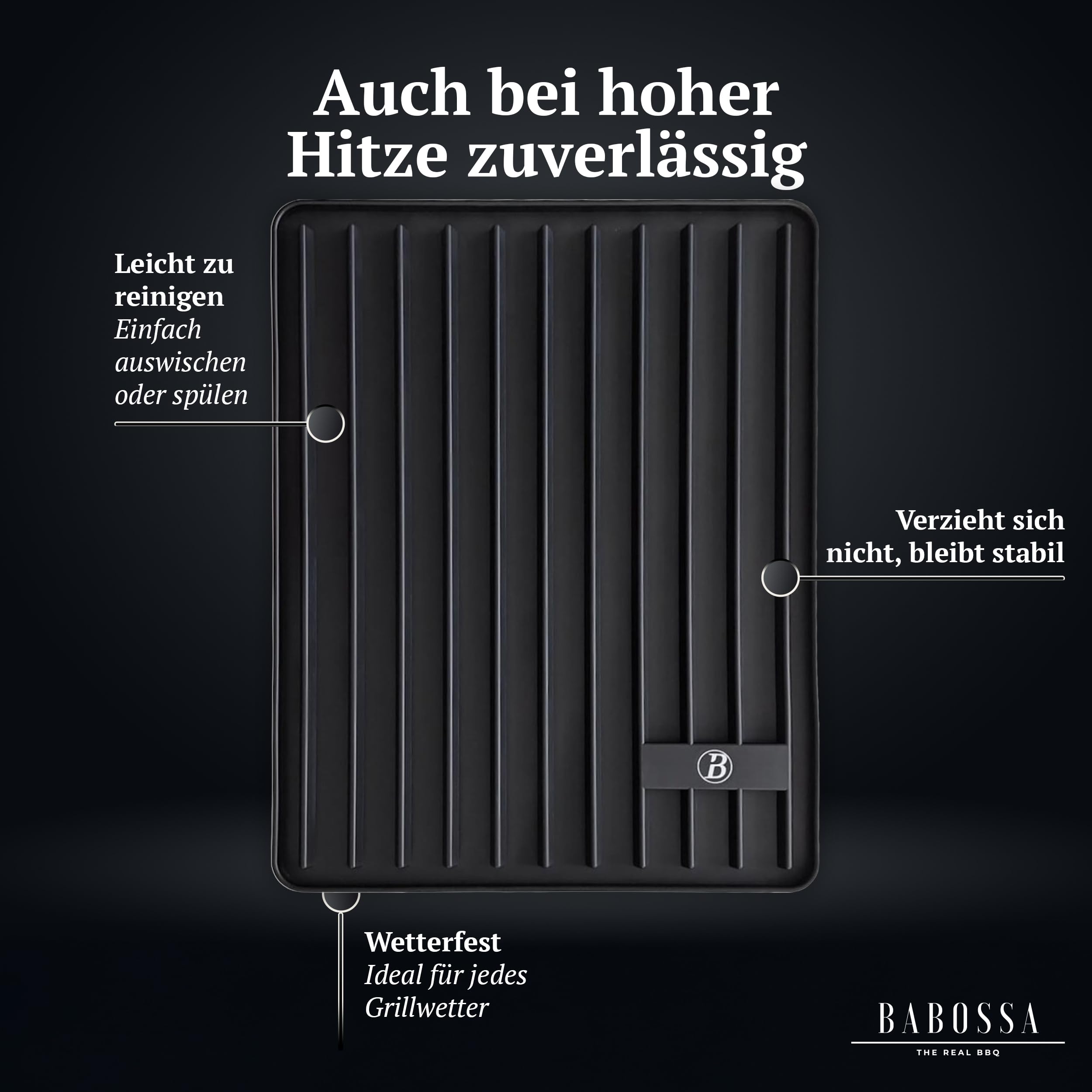 BABOSSA Magnetische Besteckablage – Silikon Grill Matte 44 x 34 cm – Rutsch- und spühlmaschinenfest - Zubehör für BBQ und Grill – Hitzebständig und vielseitig einsetzbar