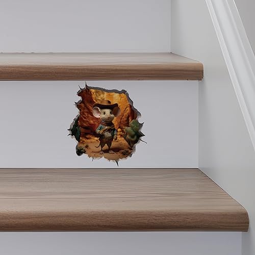 Miniatura 5 de Adhesivo de pared 3D con agujero de ratón de vaquero y ratón
